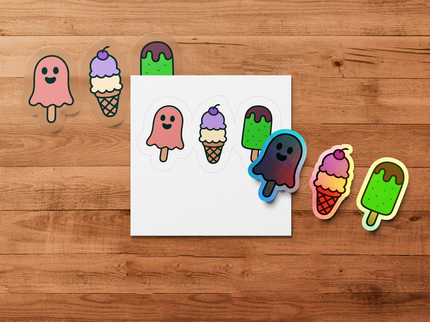 Cute Ice Cream Ghost Stickers, Colorful Kawaii Dessert Decals, Fun Spooky Food Sticker Set for Kids