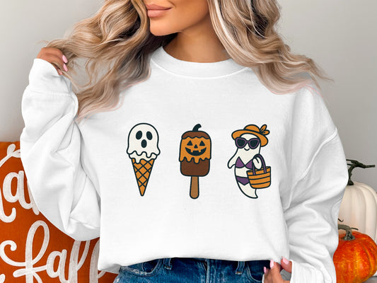 Halloween Sweatshirt Women's Cute Ghost Ice Cream Pumpkin Graphic Autumn Pullover