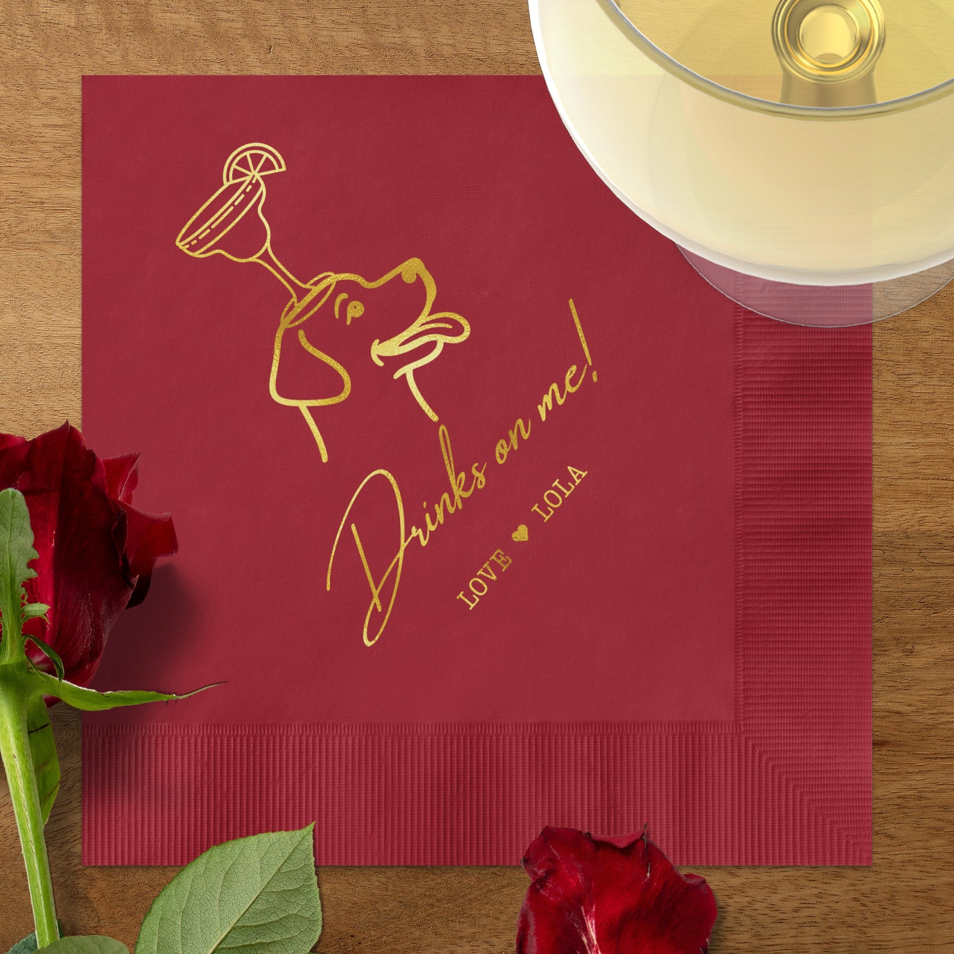 Drinks on me love lola dog-themed napkin product