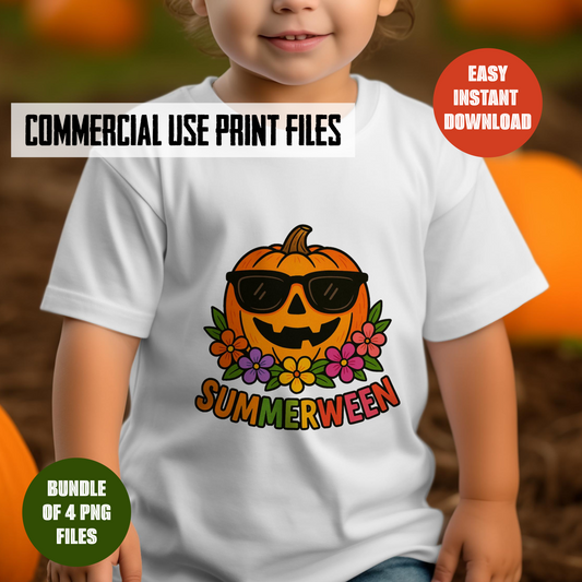 Summerween Pumpkin Kids T-Shirt, Halloween Autumn Graphic Tee, Digital Download Files