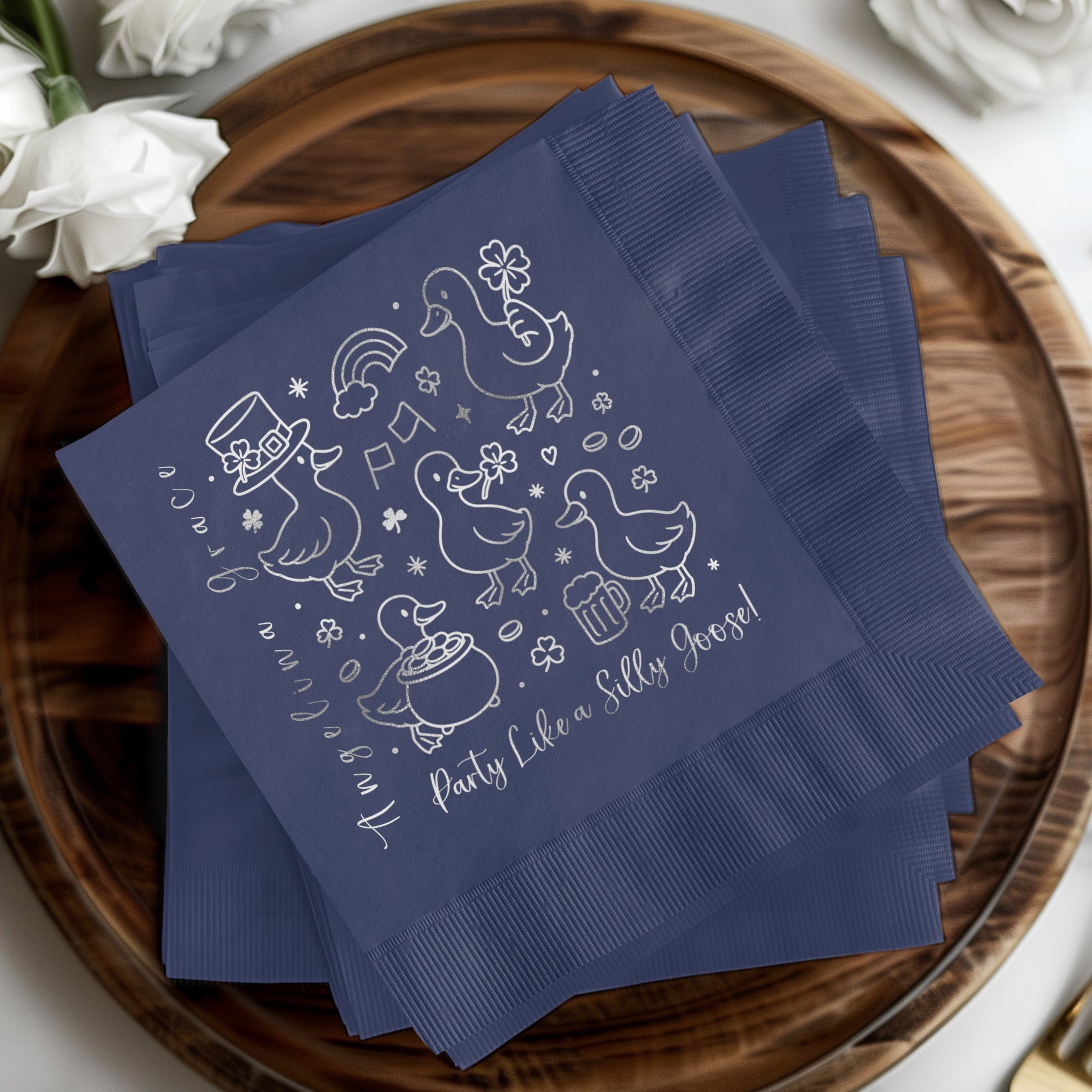 Party Like a Silly Goose Blue Cocktail Napkin product type