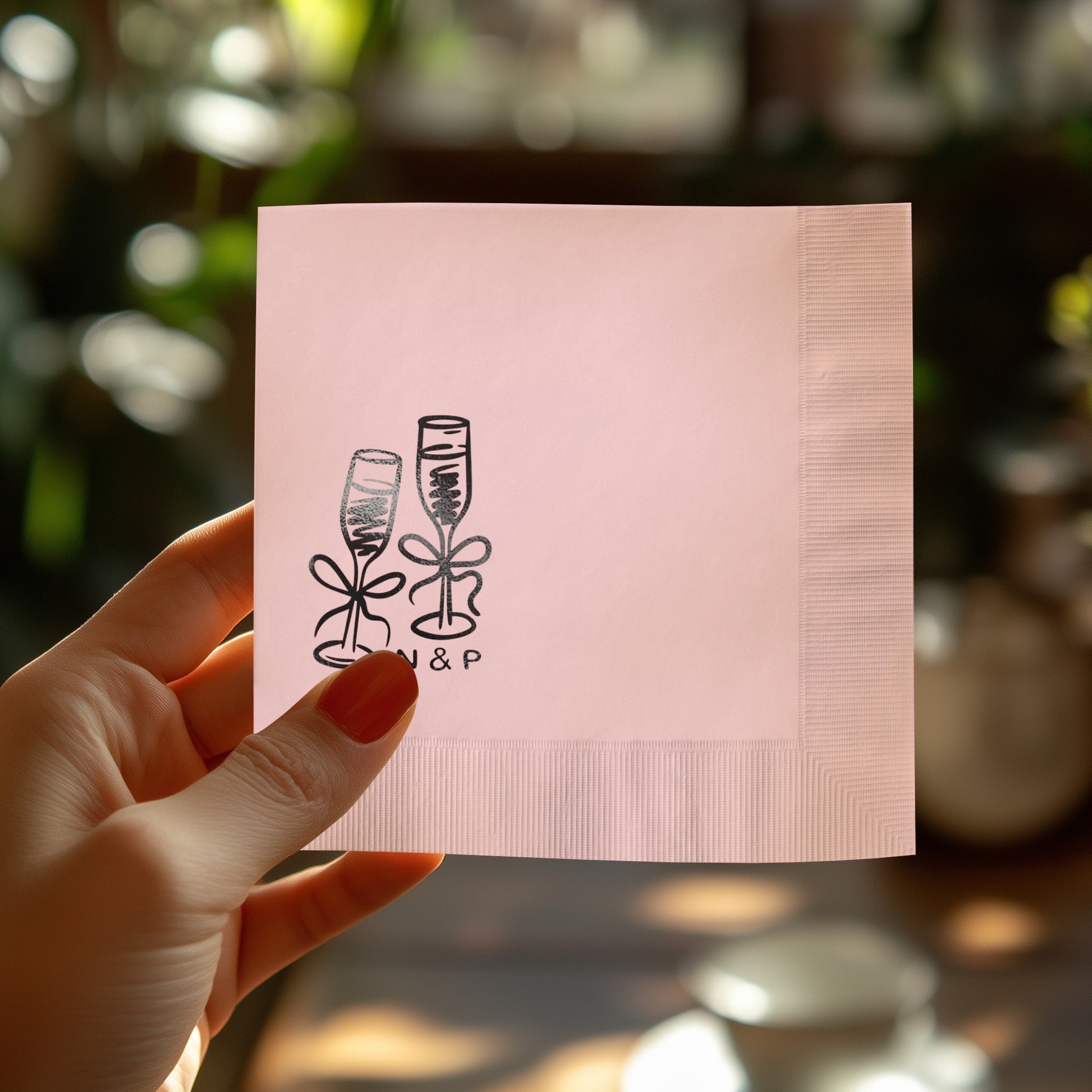 Champagne Glasses Hand Drawn Pink Napkin product type