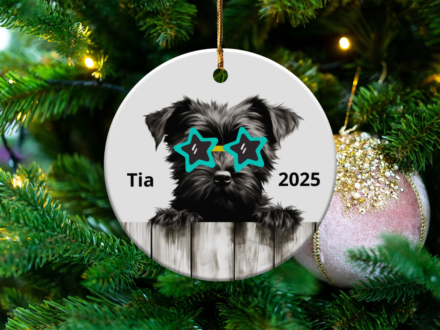 Custom Pet Portrait Star Glasses Christmas Ornament product