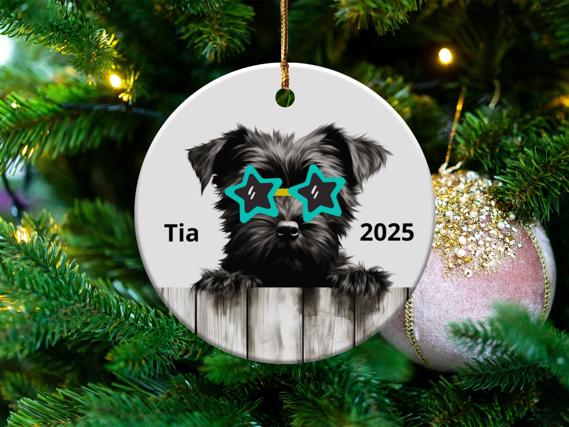 Custom Pet Portrait Star Glasses Christmas Ornament product