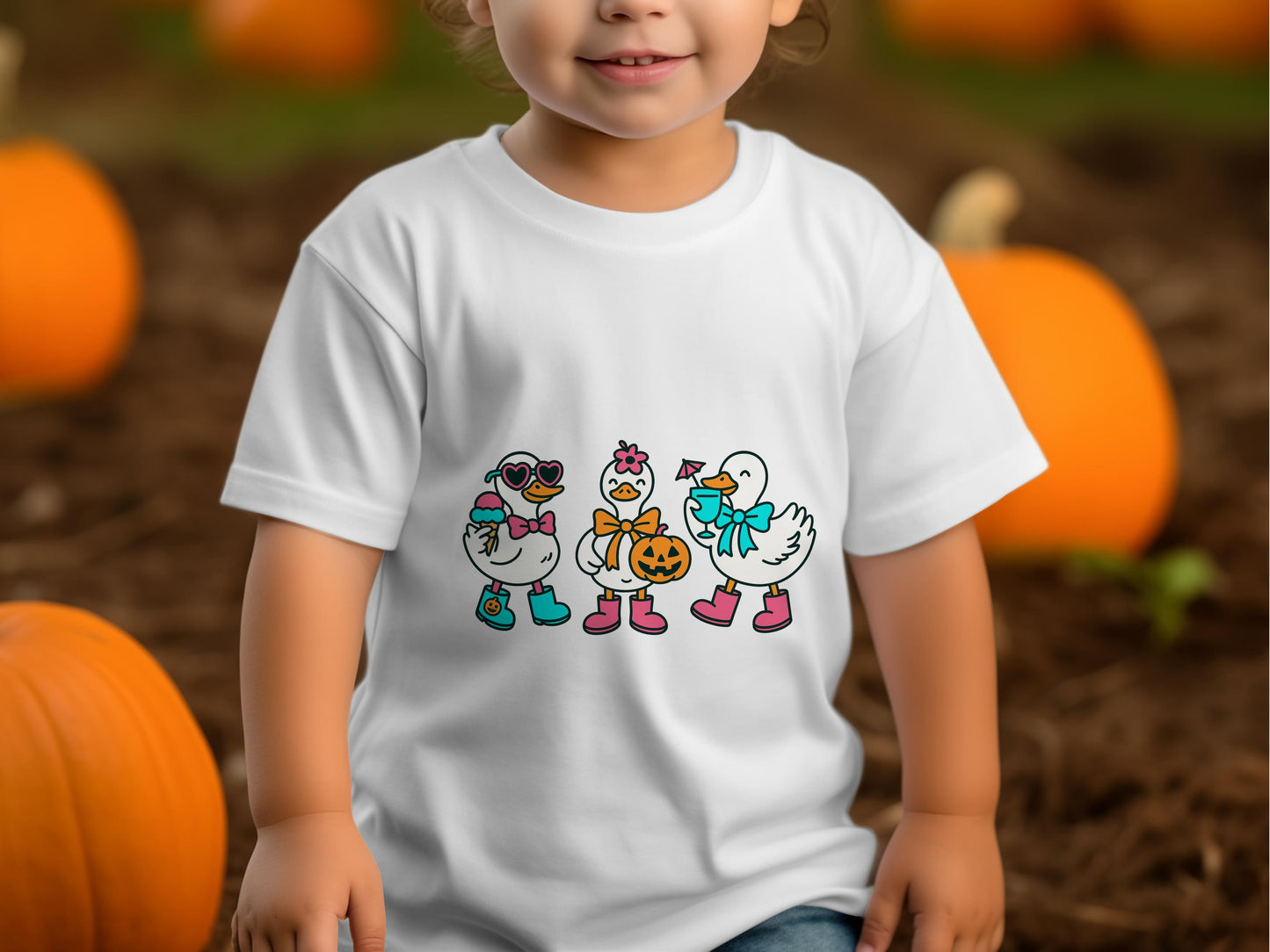 Cute Halloween Duck T-Shirt, Funny Cartoon Ducks, Kids Fall Pumpkin Patch Tee, Colorful Thanksgiving Outfit for Children