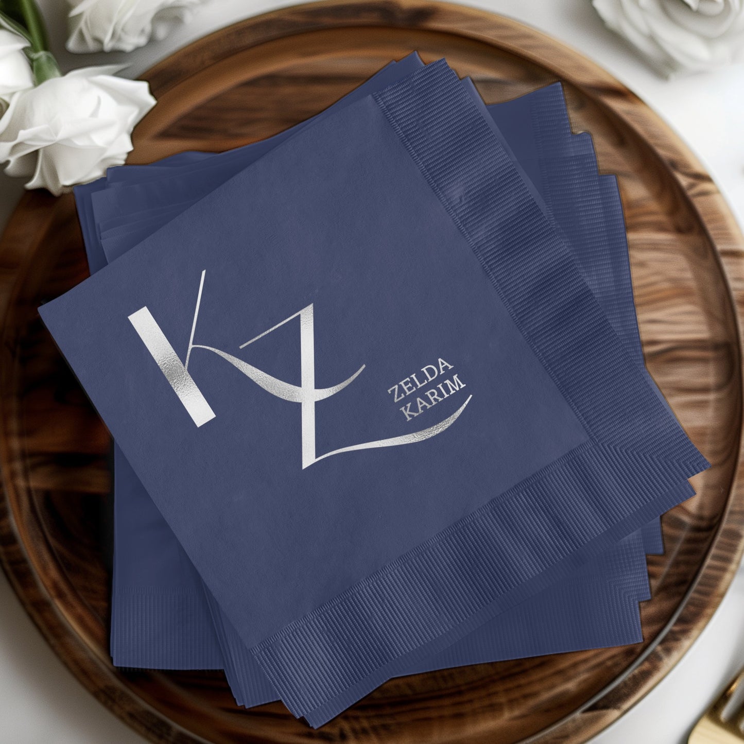 Zelda Karim Monogrammed Navy Blue Napkins product
