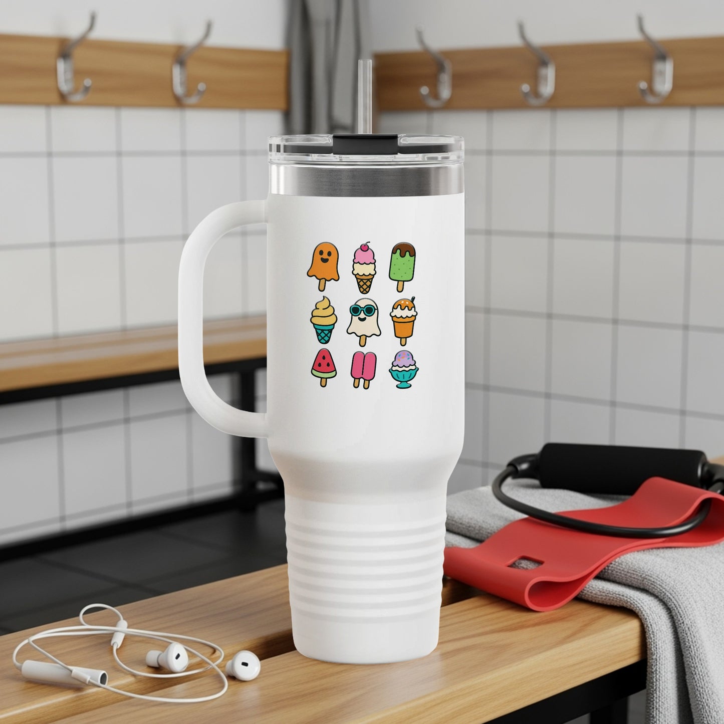 Cute Kawaii Ice Cream Characters Travel Mug, Insulated Coffee Cup, Unique Gift Idea, Stainless Steel Tumbler for Hot and Cold Drinks