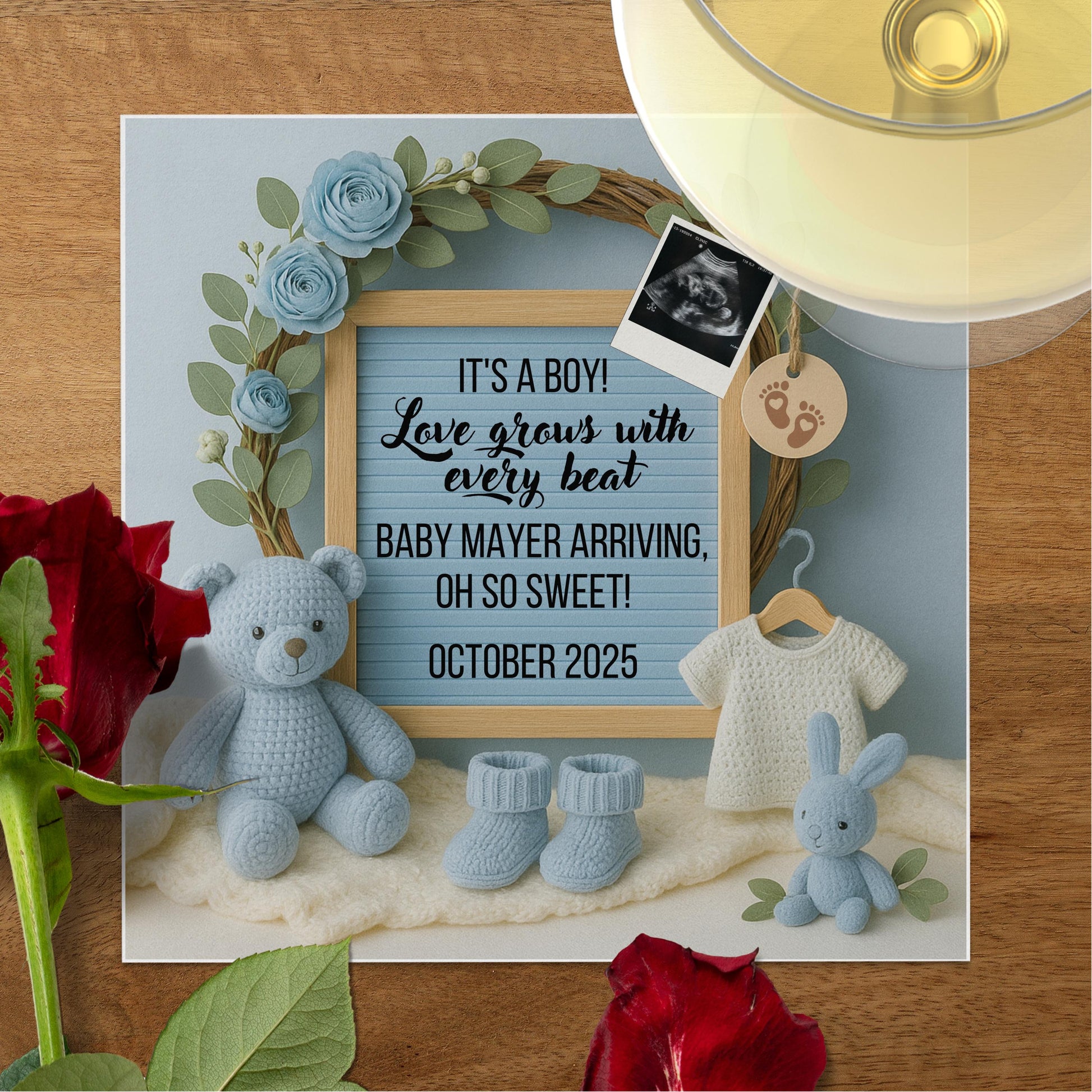 Baby Boy Announcement Frame, Custom Date and Name, Blue Nursery Decor, Personalized Baby Shower Gift