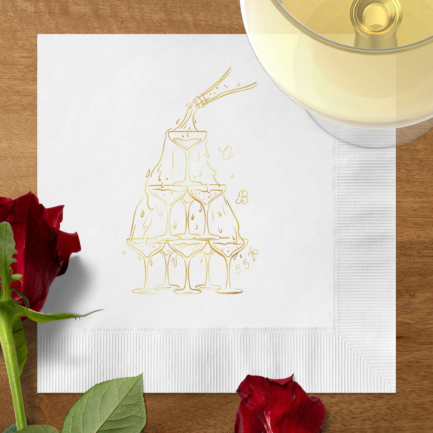 Champagne Tower with Rose Decoration Napkin product type