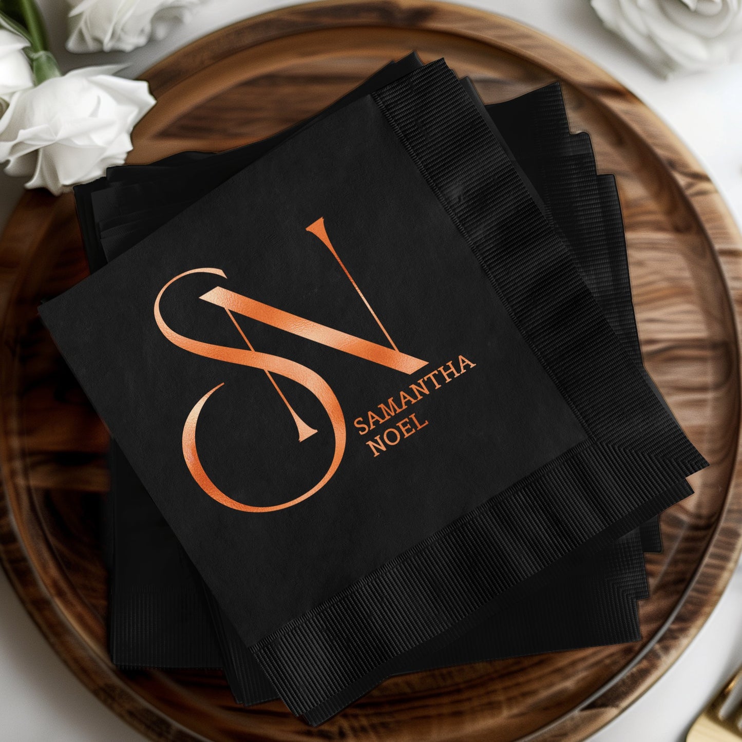 Personalized Elegant Black and Gold Monogram Napkin product