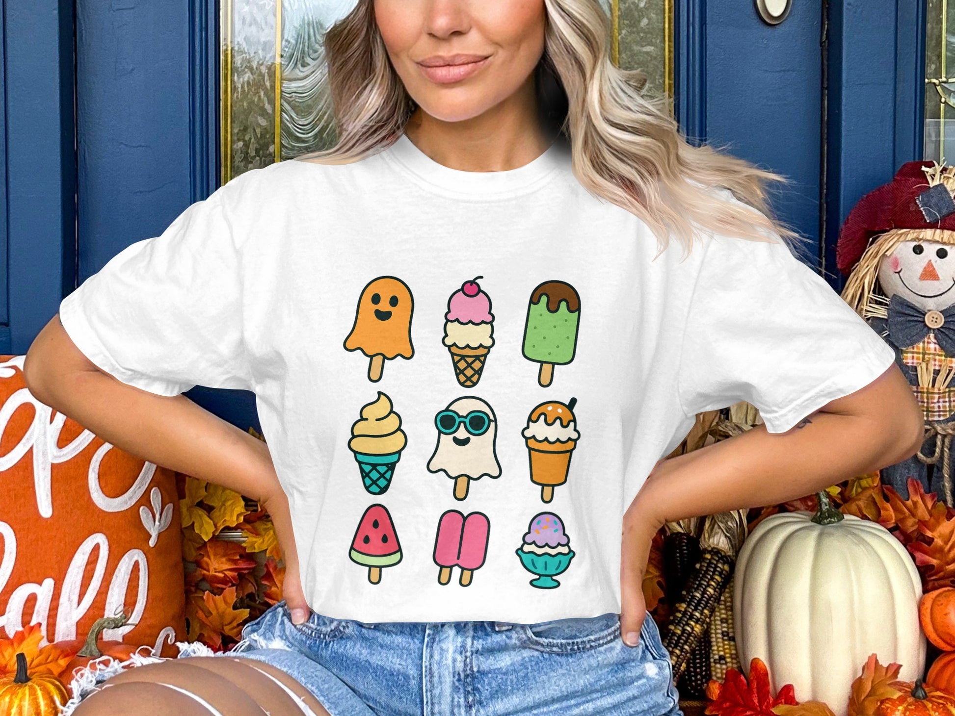 Cute Ice Cream T-Shirt, Colorful Cartoon Ice Cream Cones, Summer Fashion, Casual Wear for Women, Trendy Graphic Tee Design