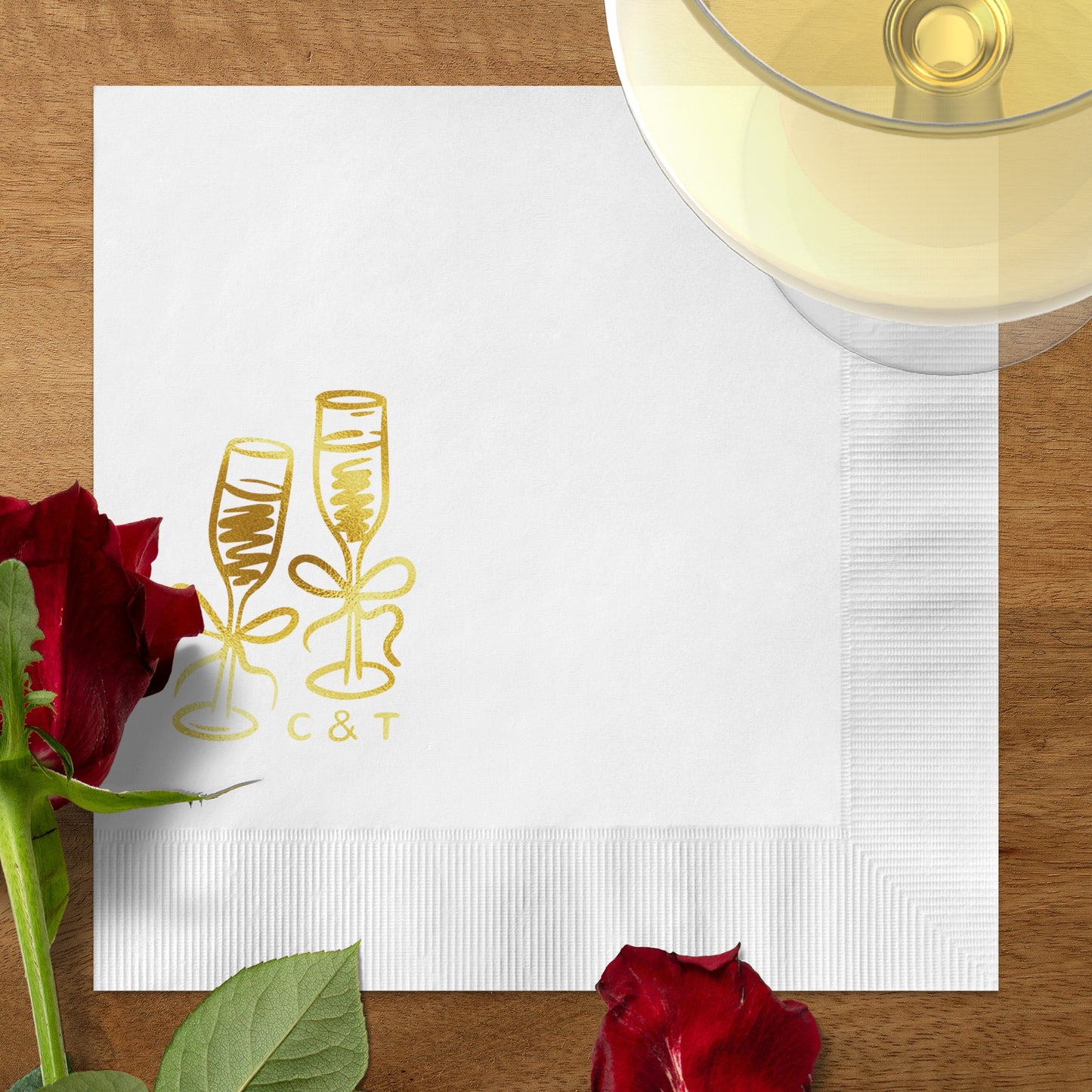 Golden Champagne Glass Design C&T Napkin product type