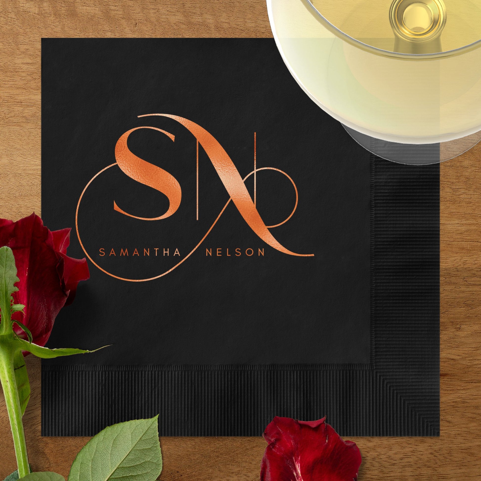 Elegant Custom Monogram Black Cocktail Napkin product