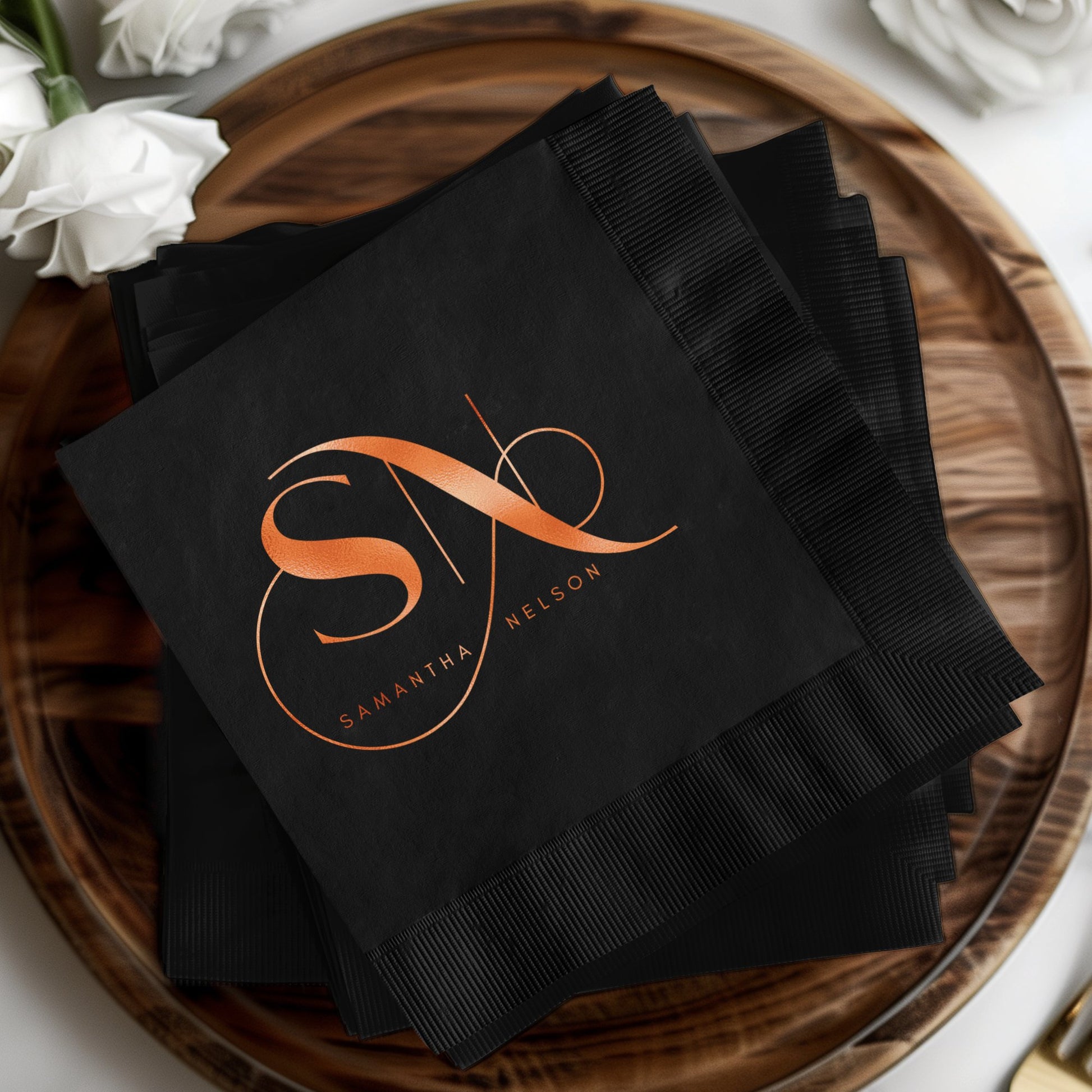 Elegant Customized Black Monogrammed Napkin Product