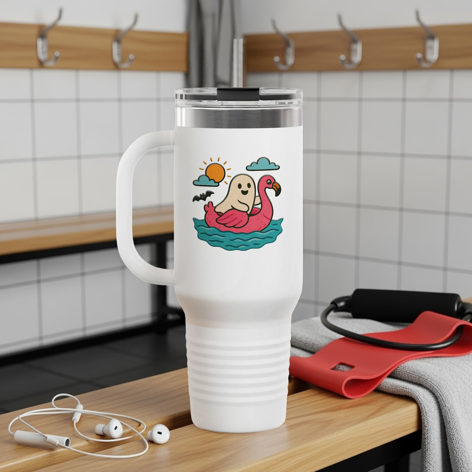 Cute Dog in Inner Tube Travel Mug, Insulated Stainless Steel Tumbler for Coffee or Tea, Perfect Gift for Pet Lovers