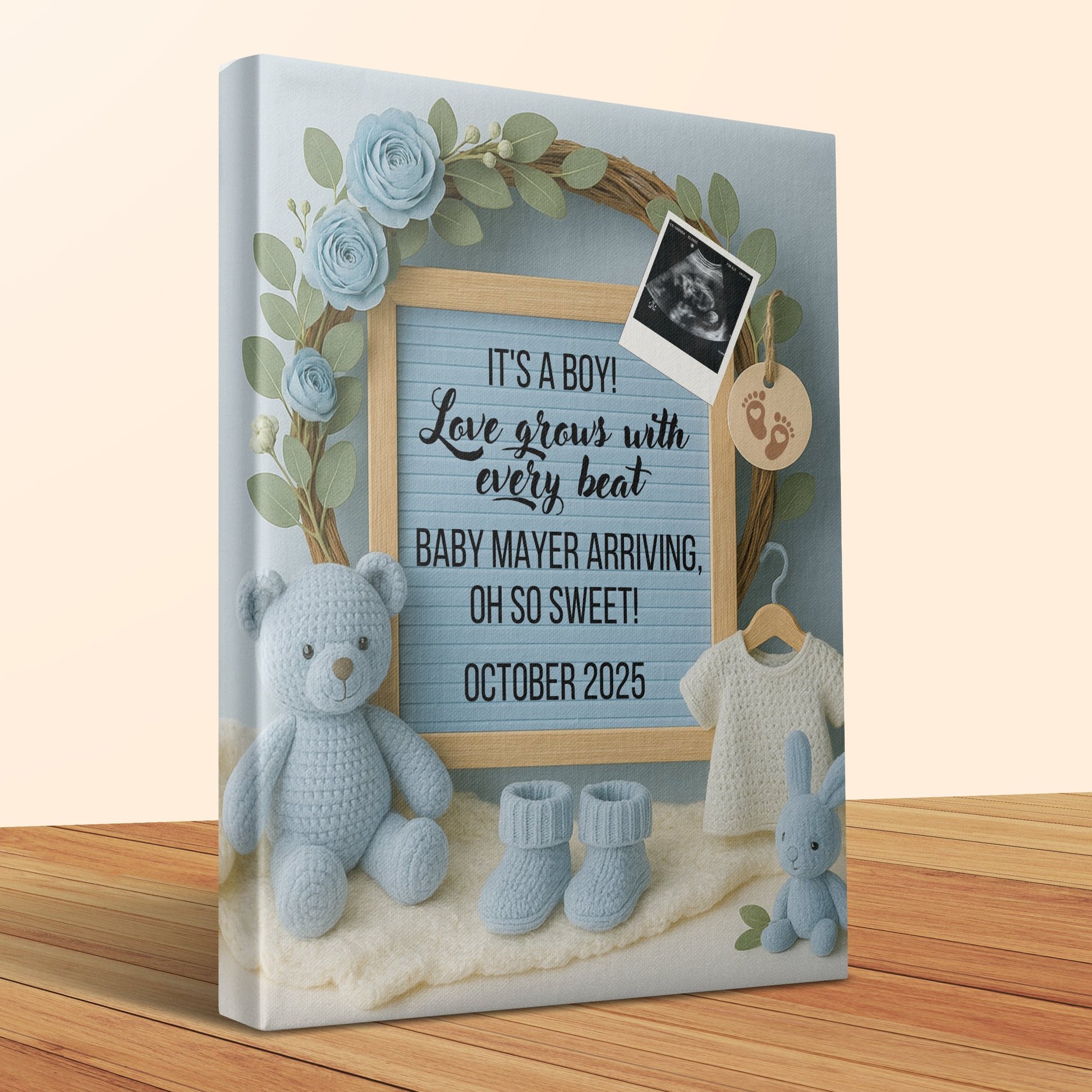 Baby Boy Nursery Decor, Blue Teddy Bear and Clothes Canvas Print, Personalized Baby Shower Gift October 2025