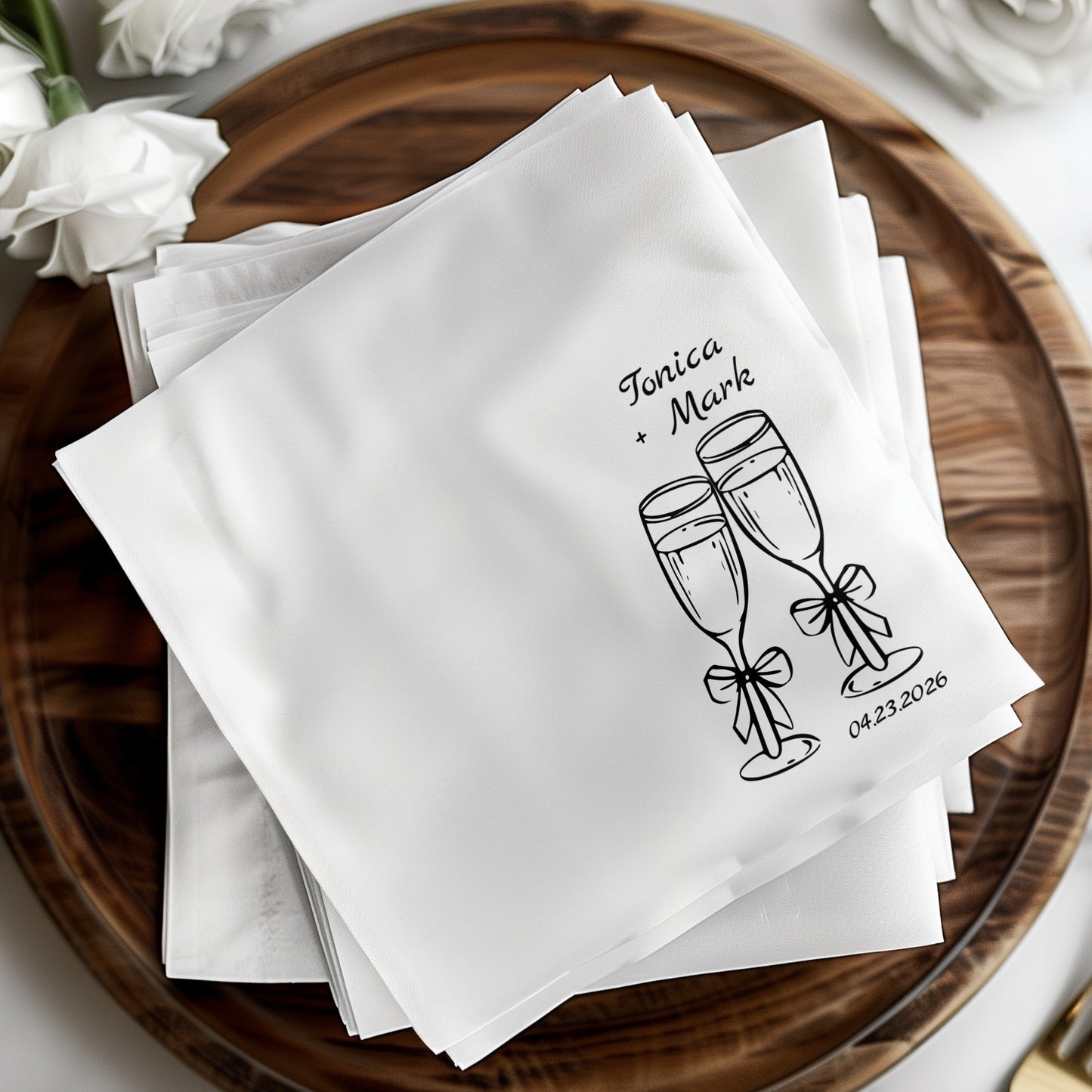 Personalized Champagne Flutes Wedding Napkins product type