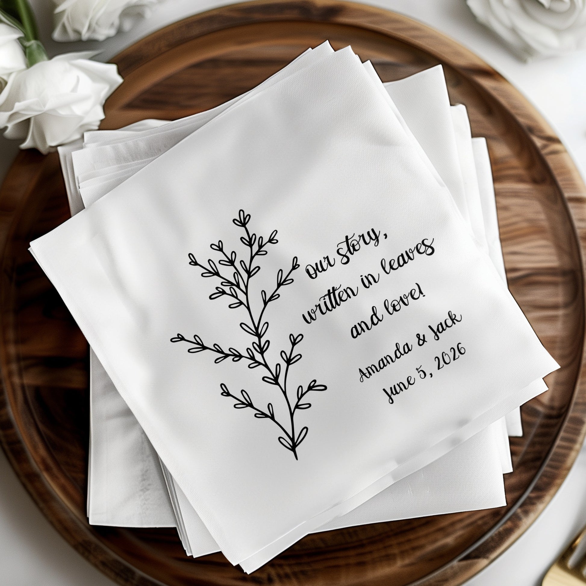 Our Story Written in Leaves and Love napkin product