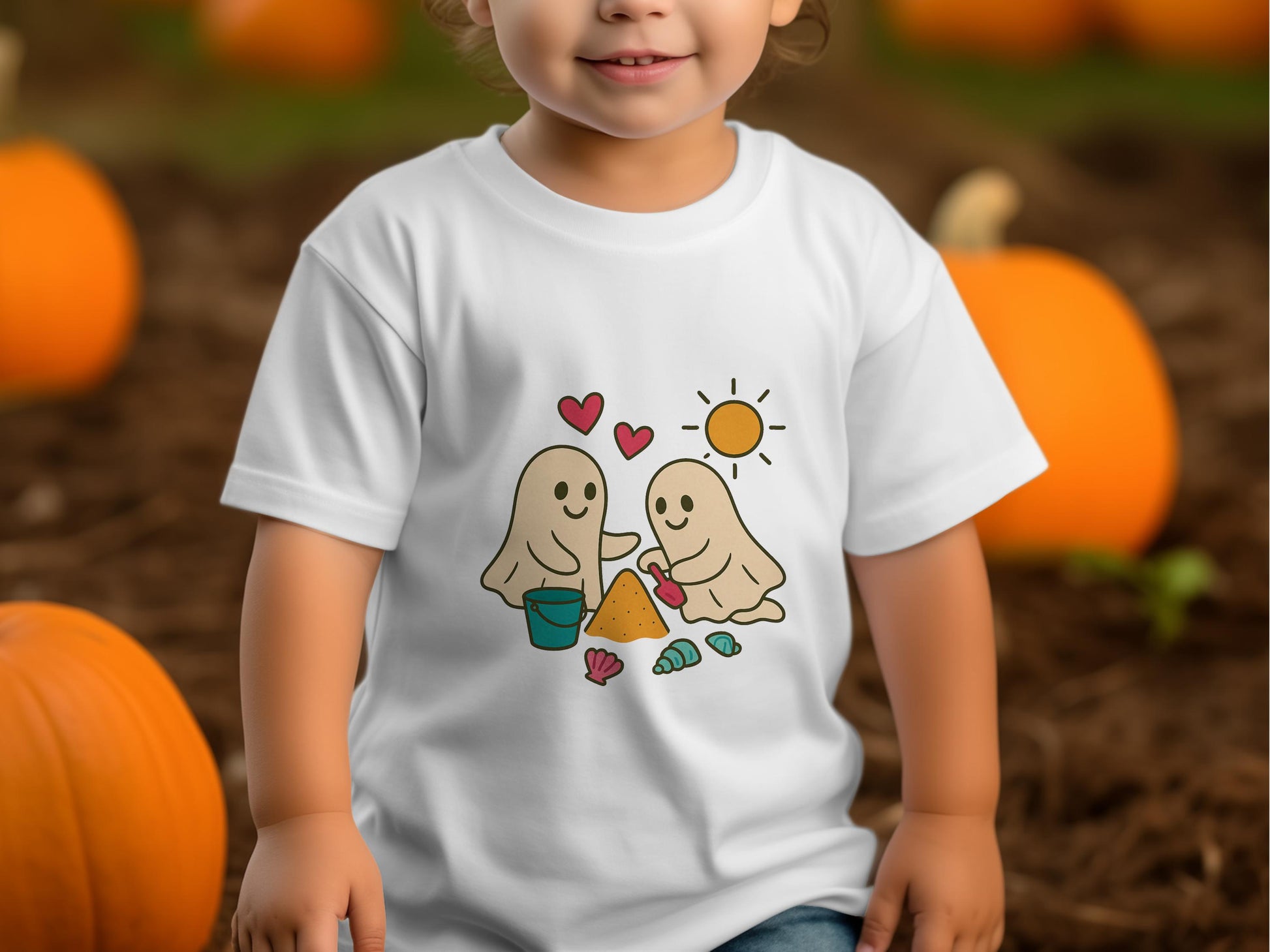 Kids Cute Ghost Cartoon T-Shirt, Halloween Toddler Tee, Friendly Ghosts Graphic, Autumn Pumpkin Patch Apparel