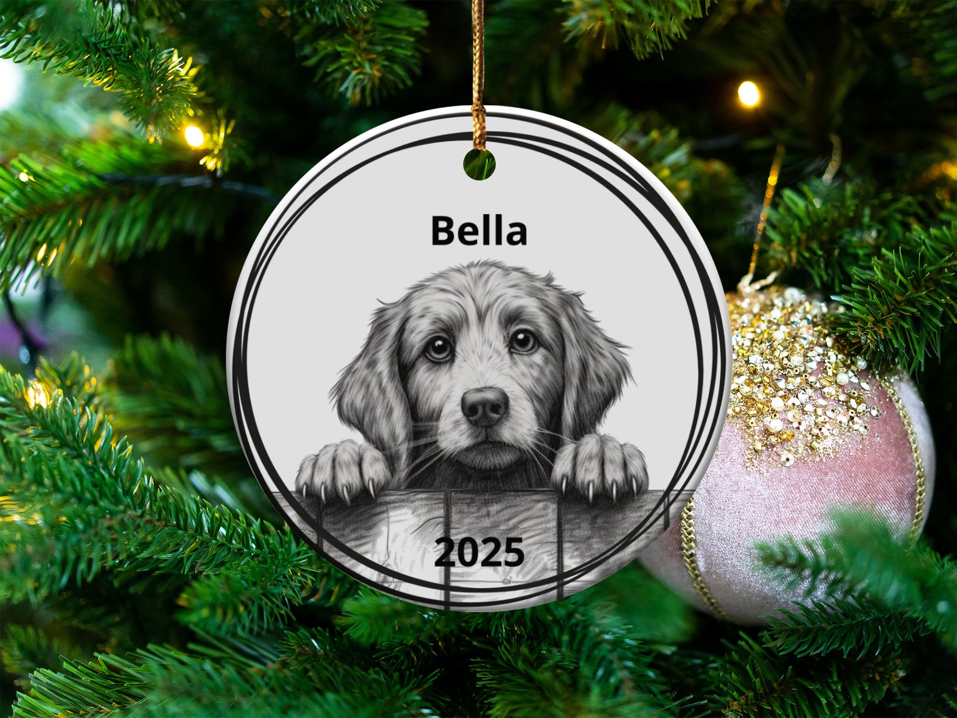 Personalized Dog Illustration Holiday Ornament product