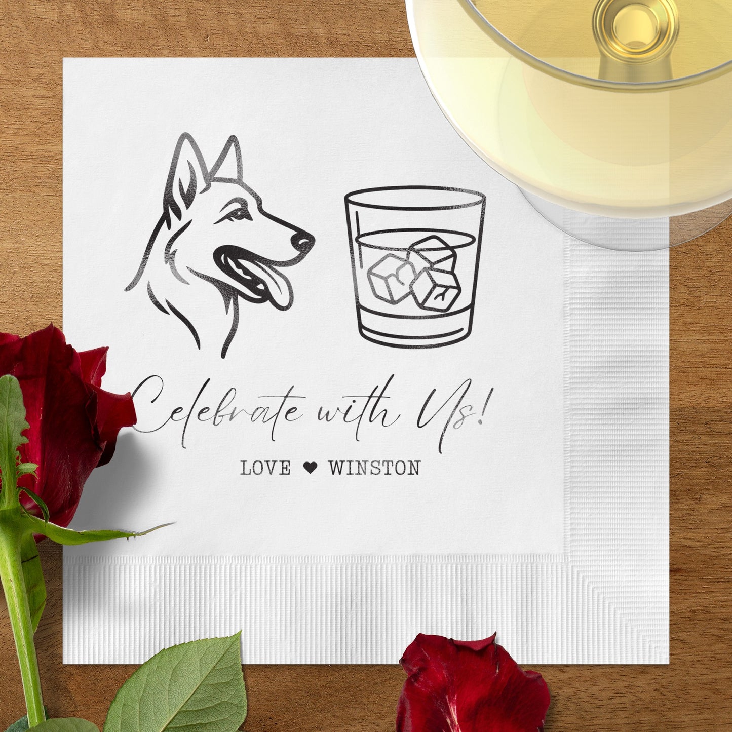 Celebrate with Us Dog and Cocktail Custom Napkin