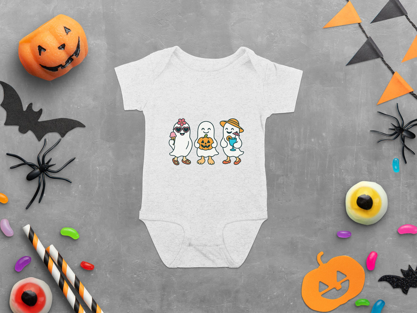 Halloween Baby Onesie with Cute Ghosts, Spooky Themed Infant Bodysuit, Fall Baby Shower Gift