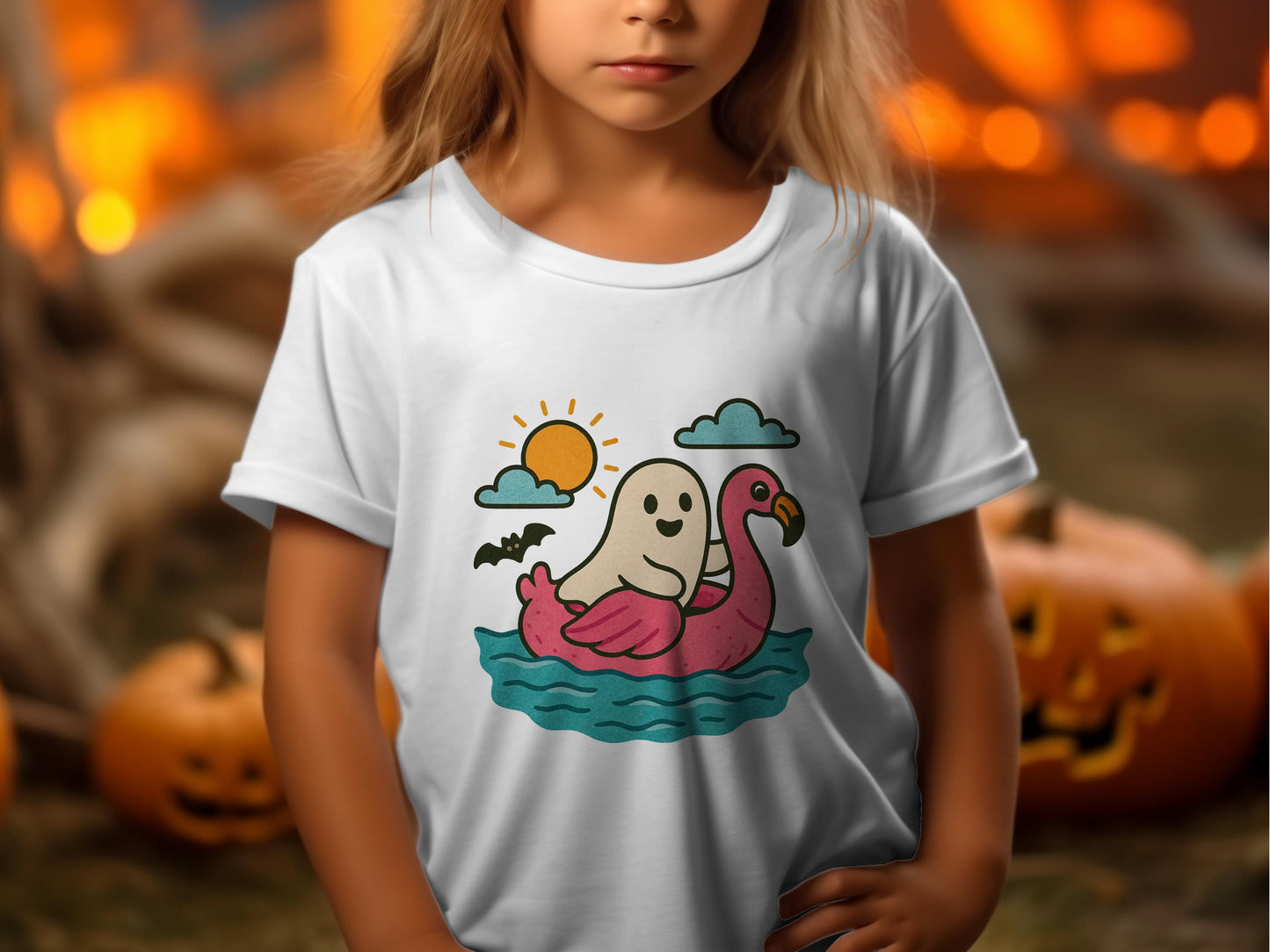Cute Ghost and Duck Cartoon T-Shirt, Kids Halloween Apparel, Unisex Children's Fall Fashion