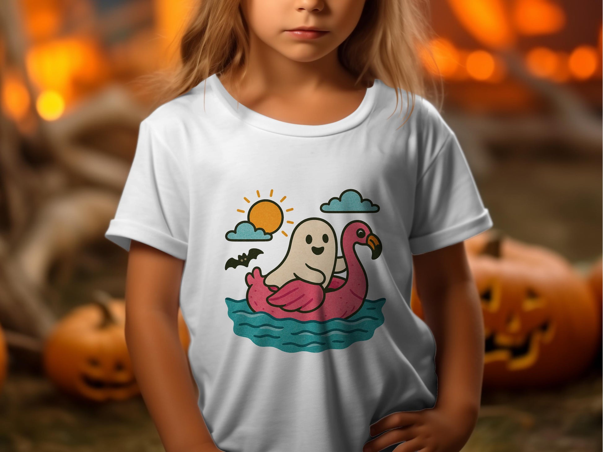 Cute Ghost and Duck Cartoon T-Shirt, Kids Halloween Apparel, Unisex Children's Fall Fashion