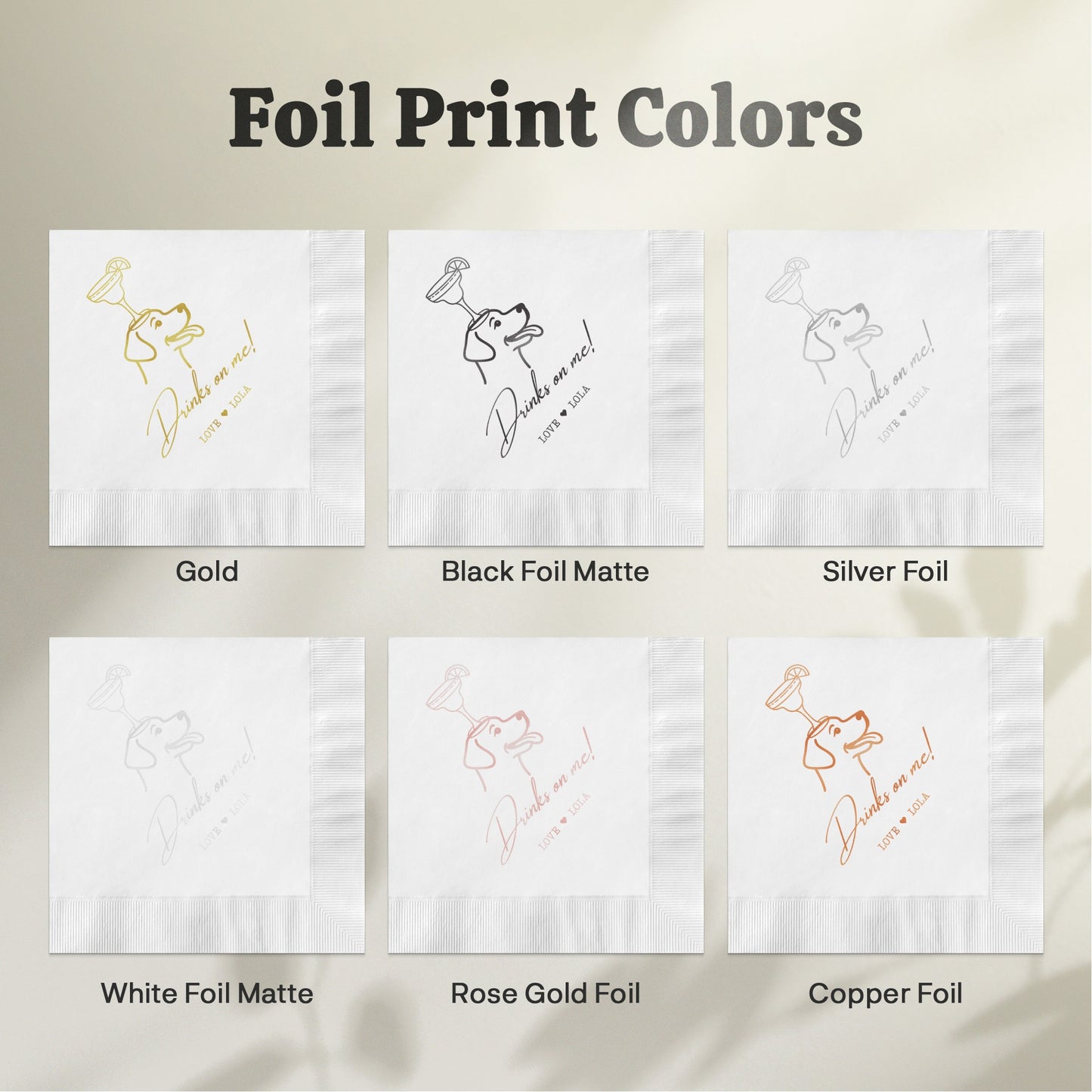 Personalized Foil Print Colors for Custom Napkins