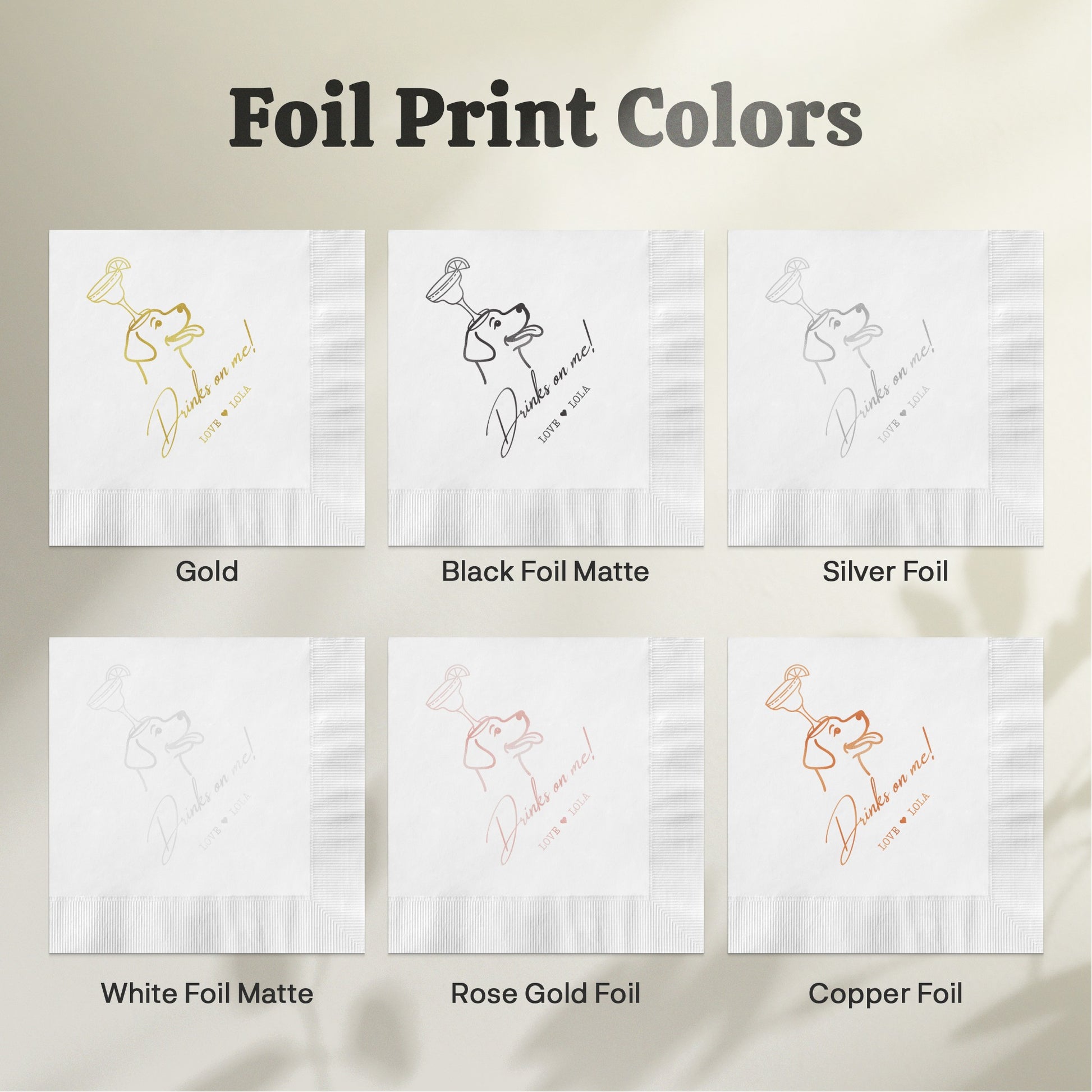 Personalized Foil Print Colors for Custom Napkins