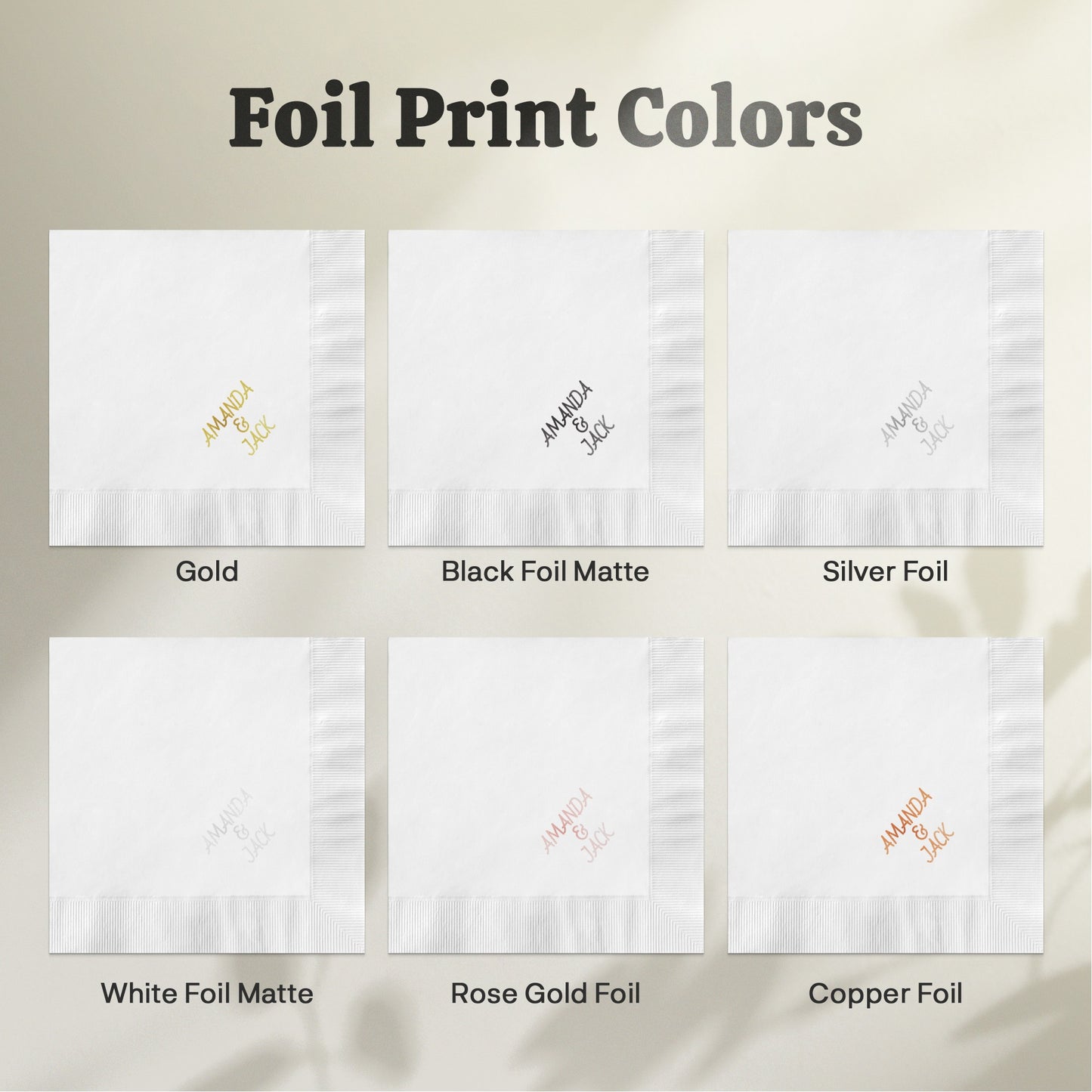 Six Foil Print Color Options for Custom Napkin product