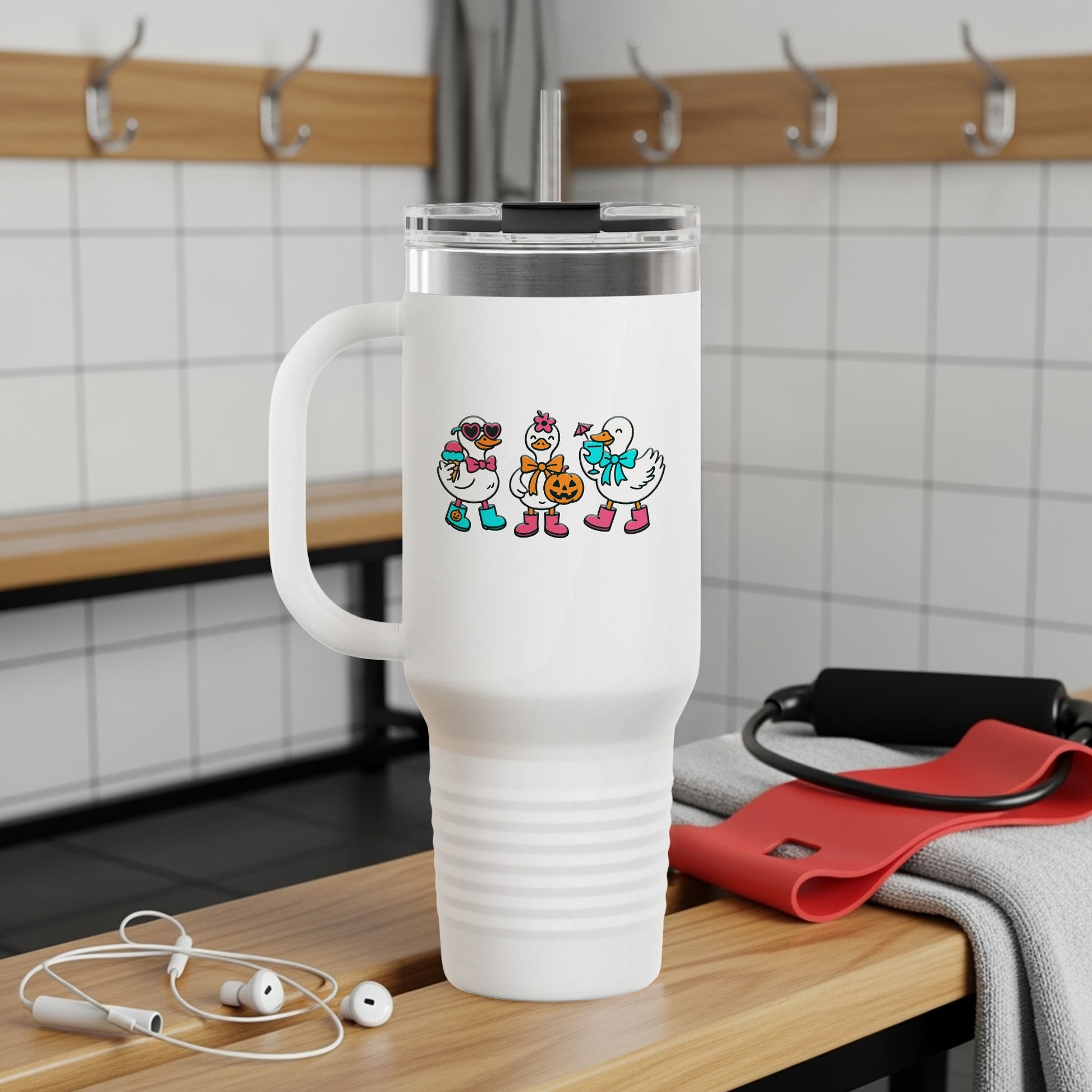 Cute Cartoon Animal Tumbler, Insulated Coffee Mug, White Travel Cup, Kids Friendly Design, Unique Gift Idea for Children