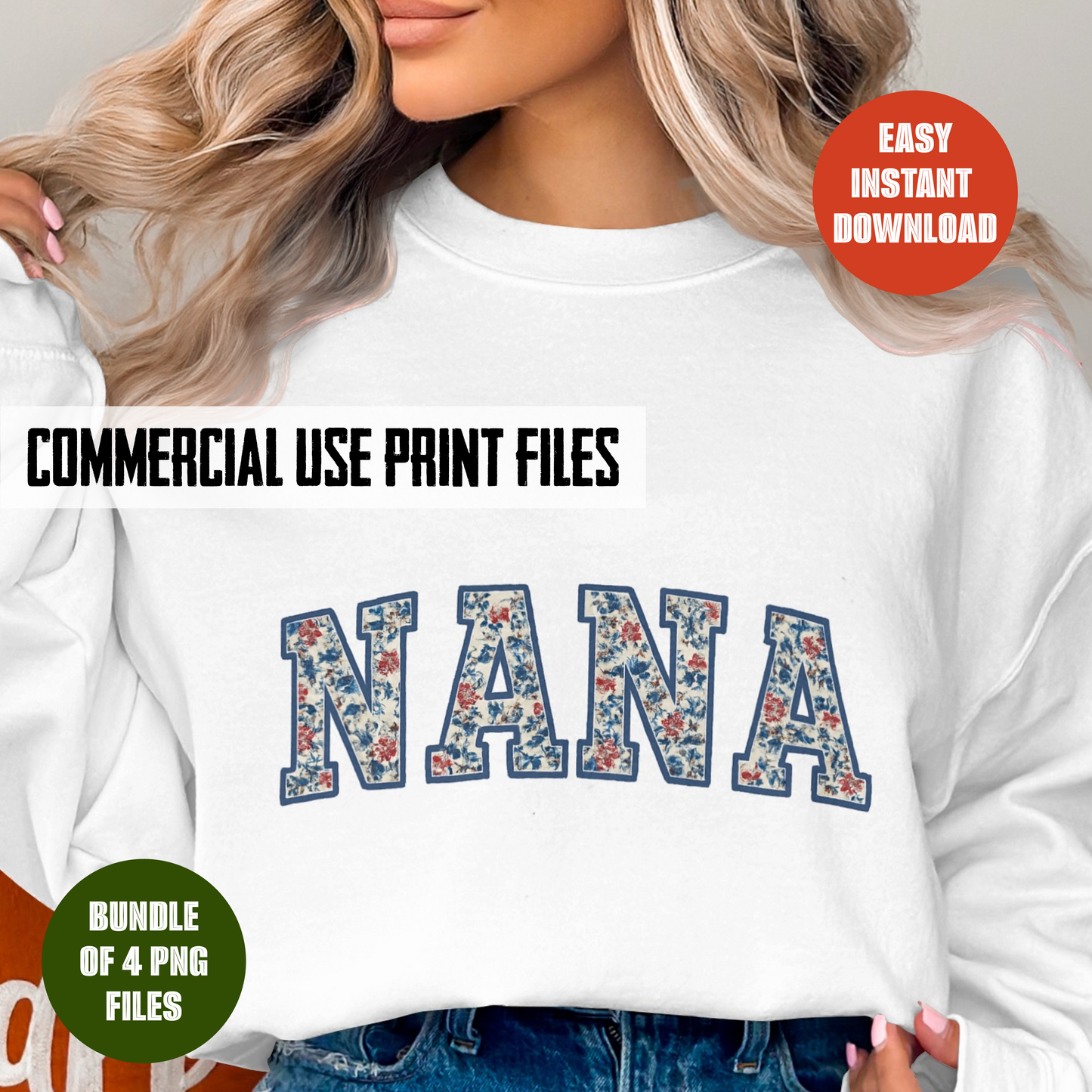 Nana Floral Letter Print Sweatshirt, Women's Personalized Custom Top, Gift for Grandmother, PNG Files Download