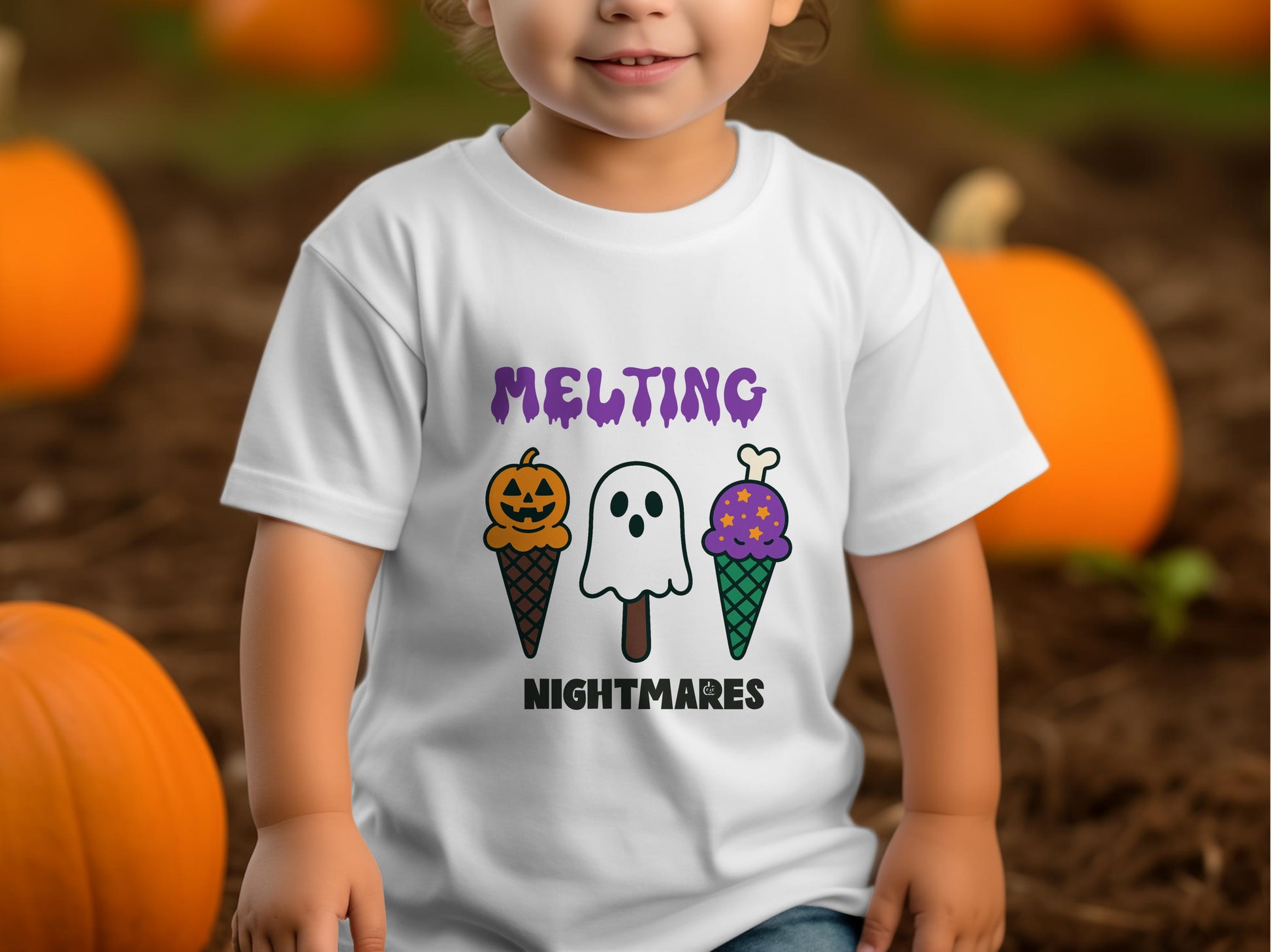 Kids Halloween T-Shirt, Cute Ghost and Pumpkin Ice Cream Design, Toddler Fall Festive Apparel