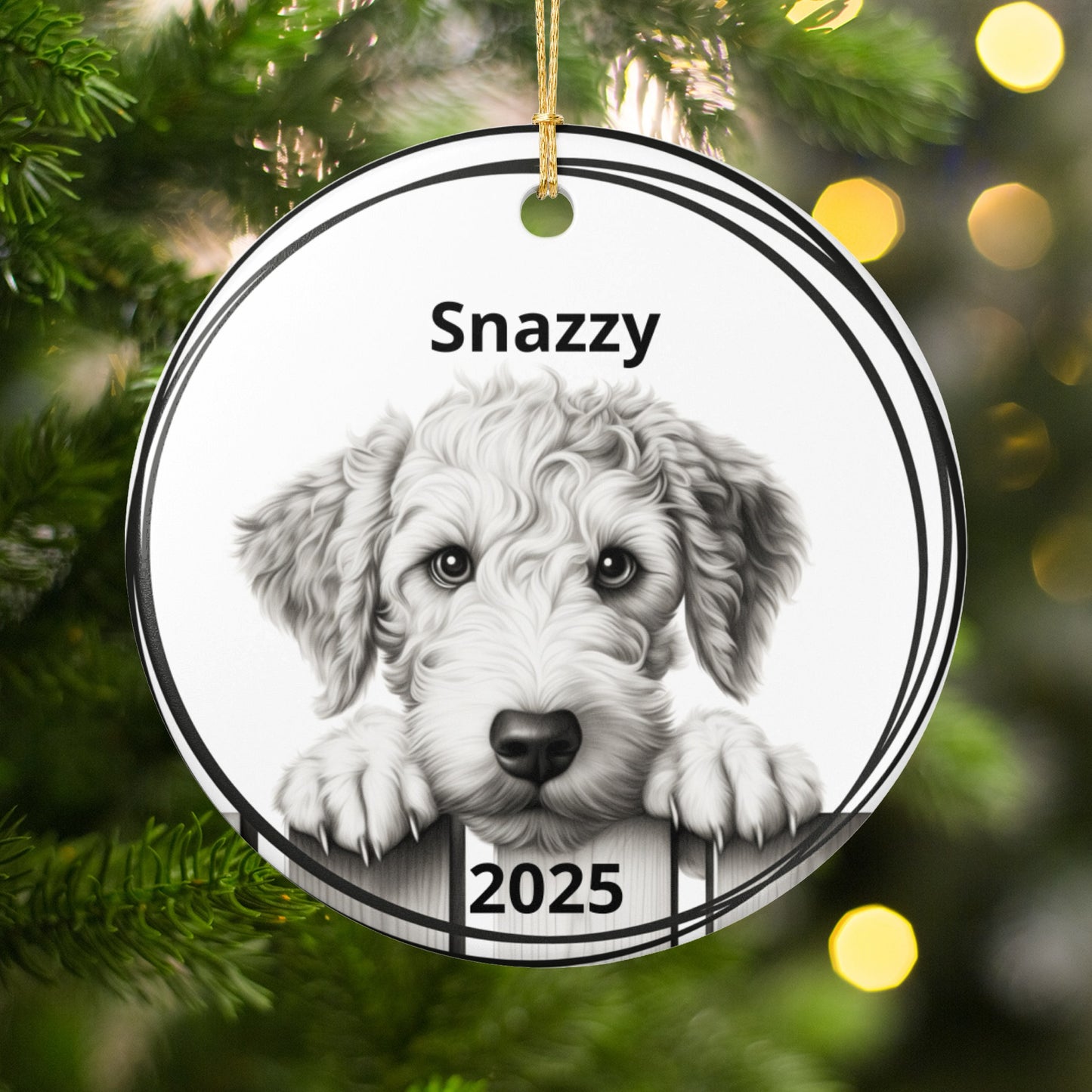 Snazzy 2025 Dog on Christmas Tree Ornament product type