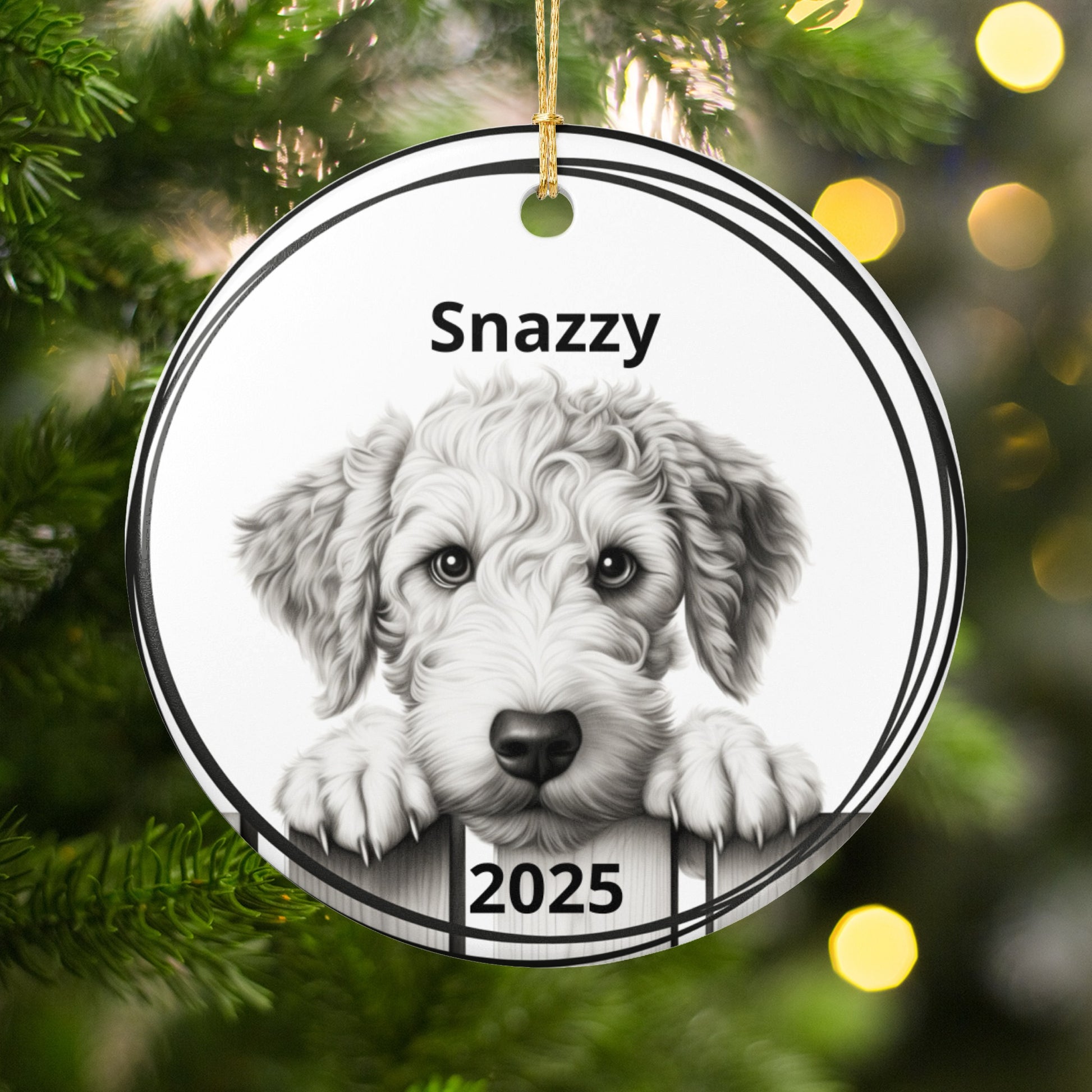 Snazzy 2025 Dog on Christmas Tree Ornament product type