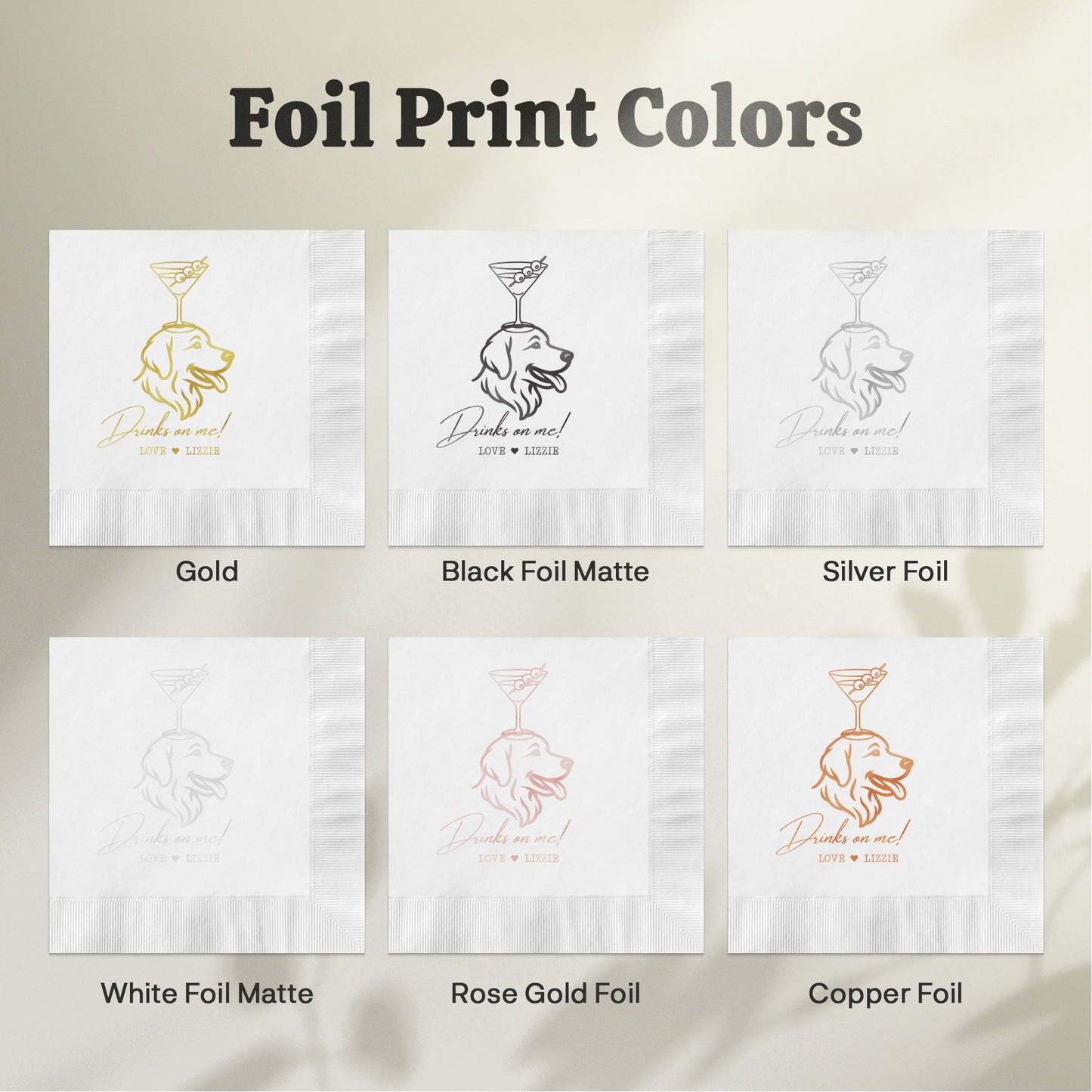 Elegant Foil Print Options for Personalized Napkins