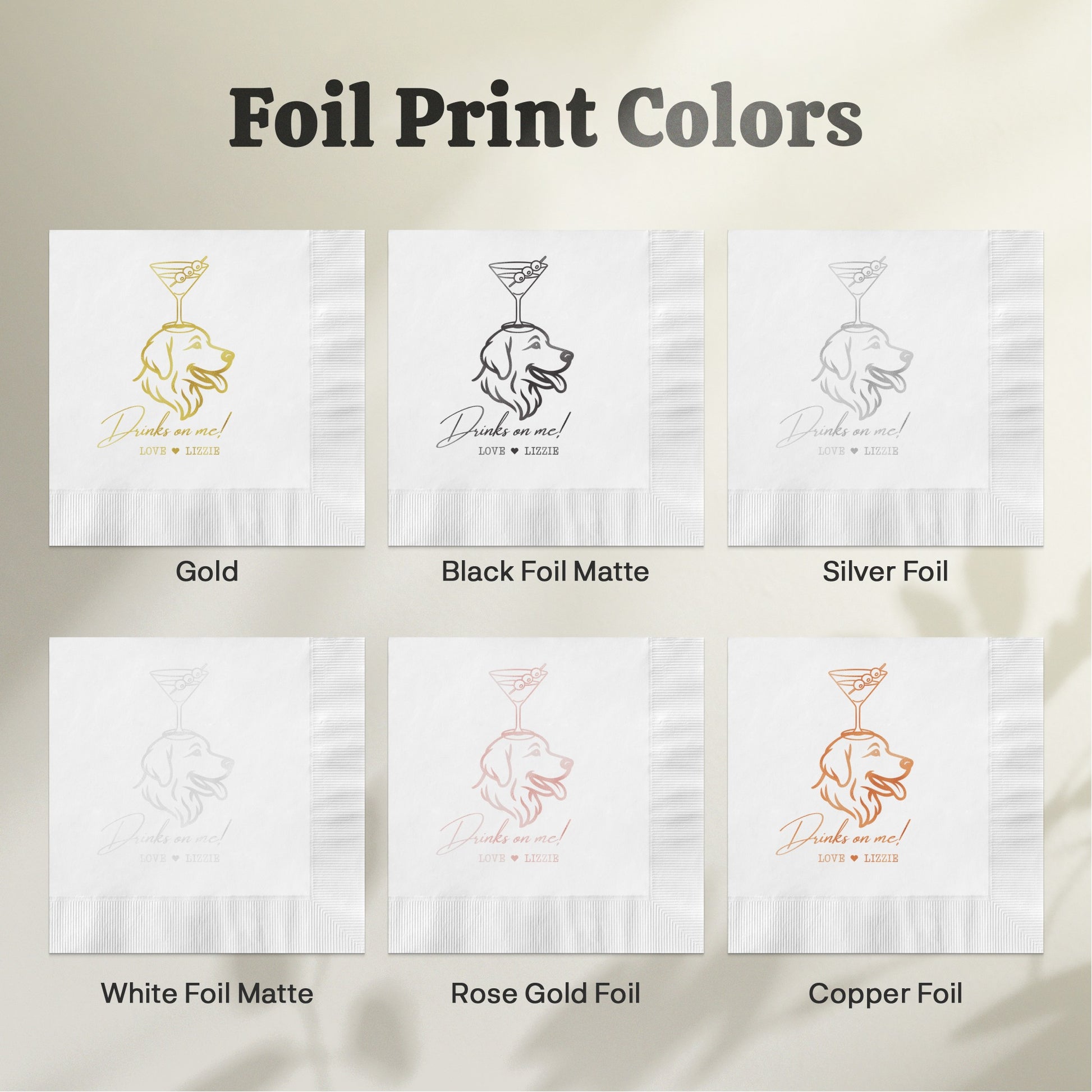 Elegant Foil Print Options for Personalized Napkins