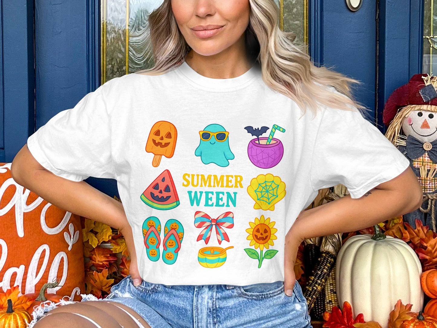 Summerween T-Shirt Cute Halloween and Summer Hybrid Icons Graphic Tee for All Ages