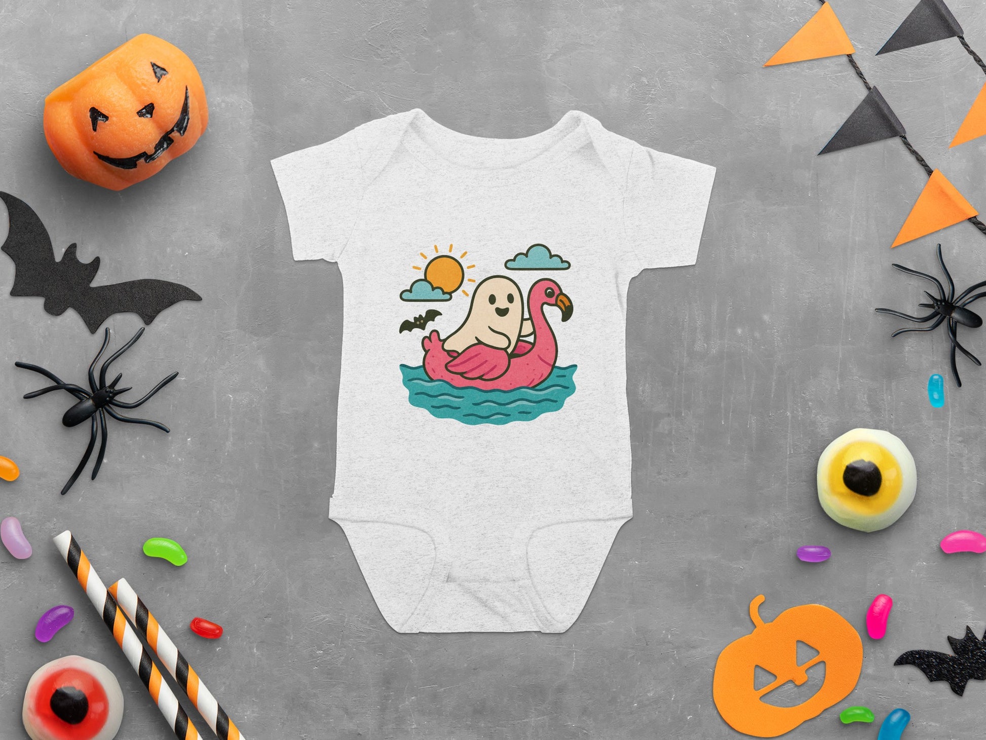 Cute Baby Ghost Onesie, Halloween Infant Bodysuit, Spooky Cartoon Graphic, Soft Cotton Babywear, Newborn to Toddler Sizes