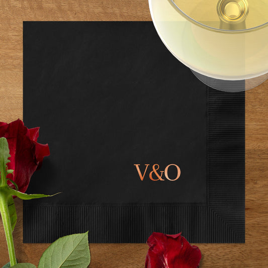 V&O Monogrammed Elegant Black Cocktail Napkins product type