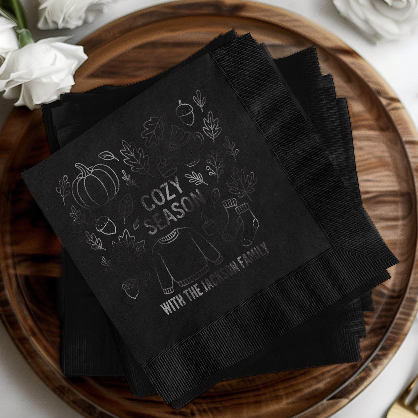 Cozy Season Personalized Black Paper Napkin product
