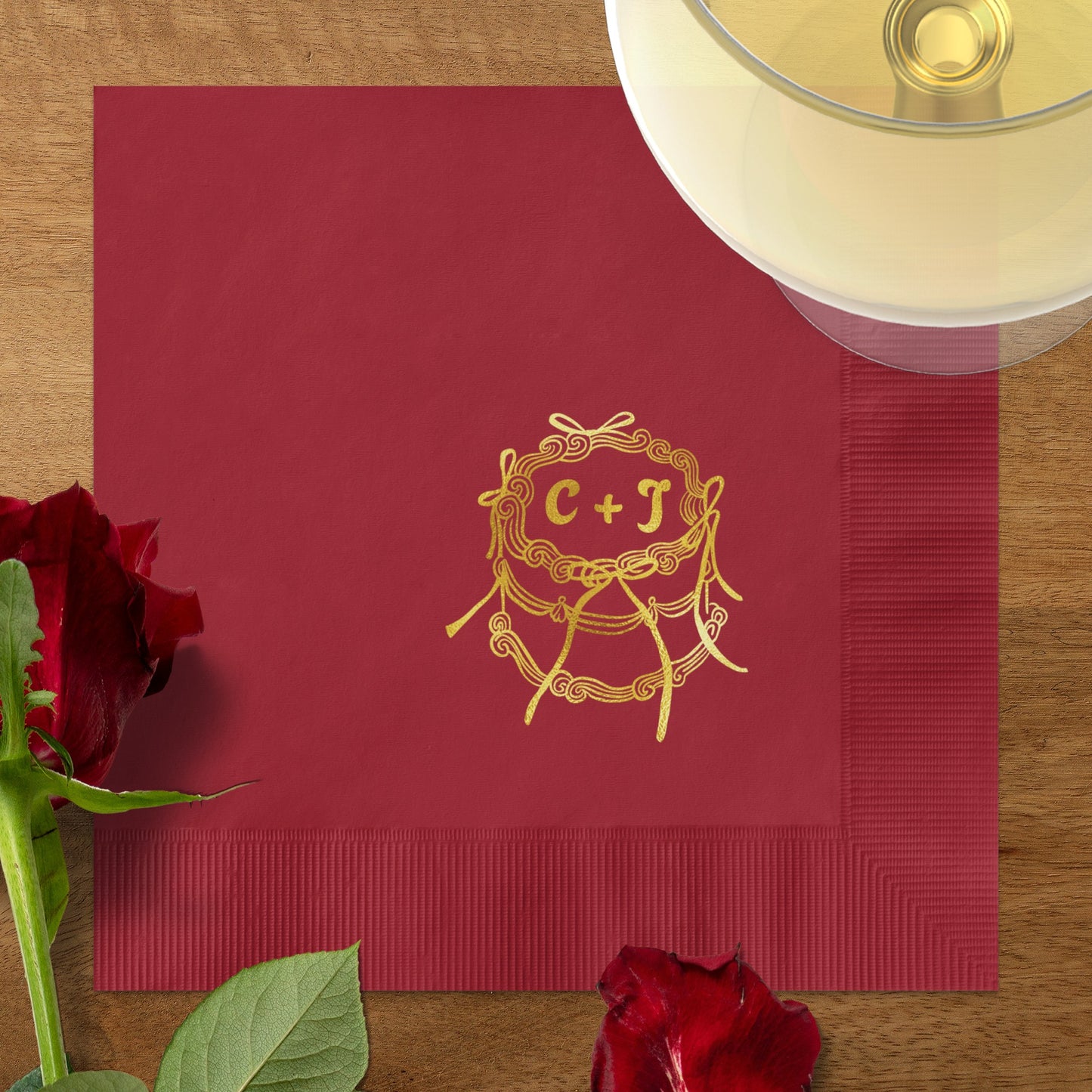 Custom Initial Embossed Decorative Red Napkin product