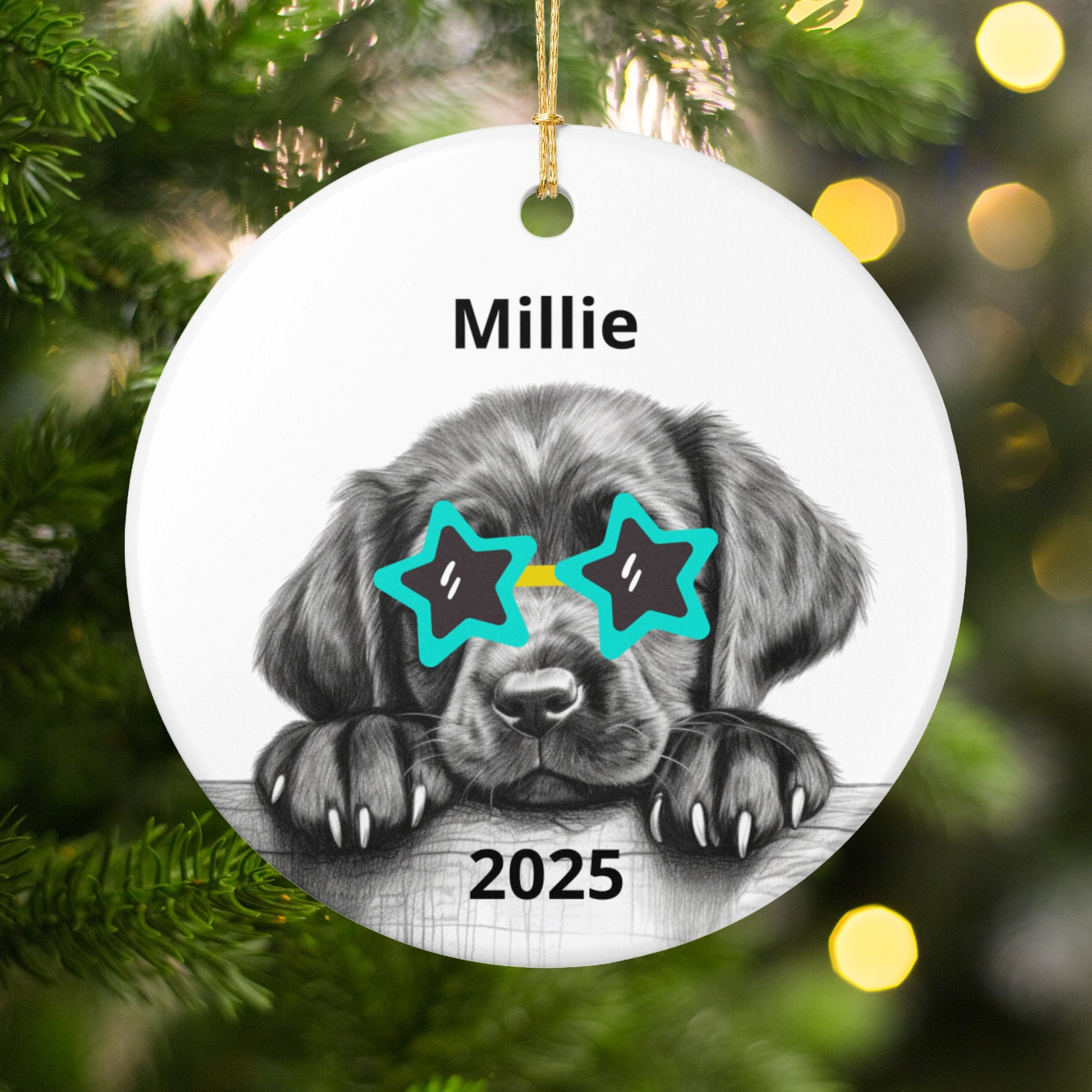Cute Dog with Star Glasses Personalized Ornament product