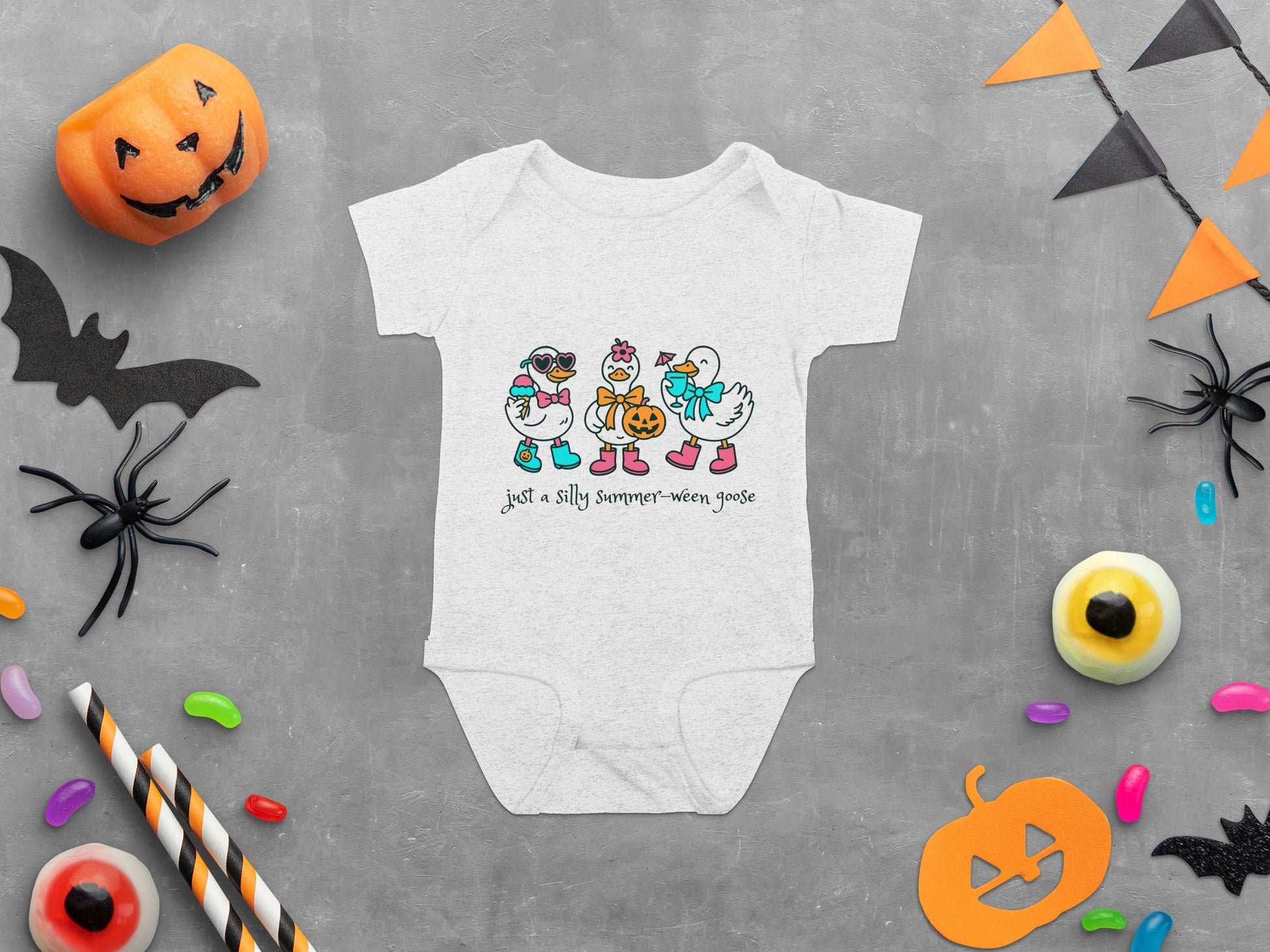 Halloween Baby Bodysuit, Cute Cartoon Ducks Trick or Treat, Festive Infant Snap Onesie, October Baby Shower Gift