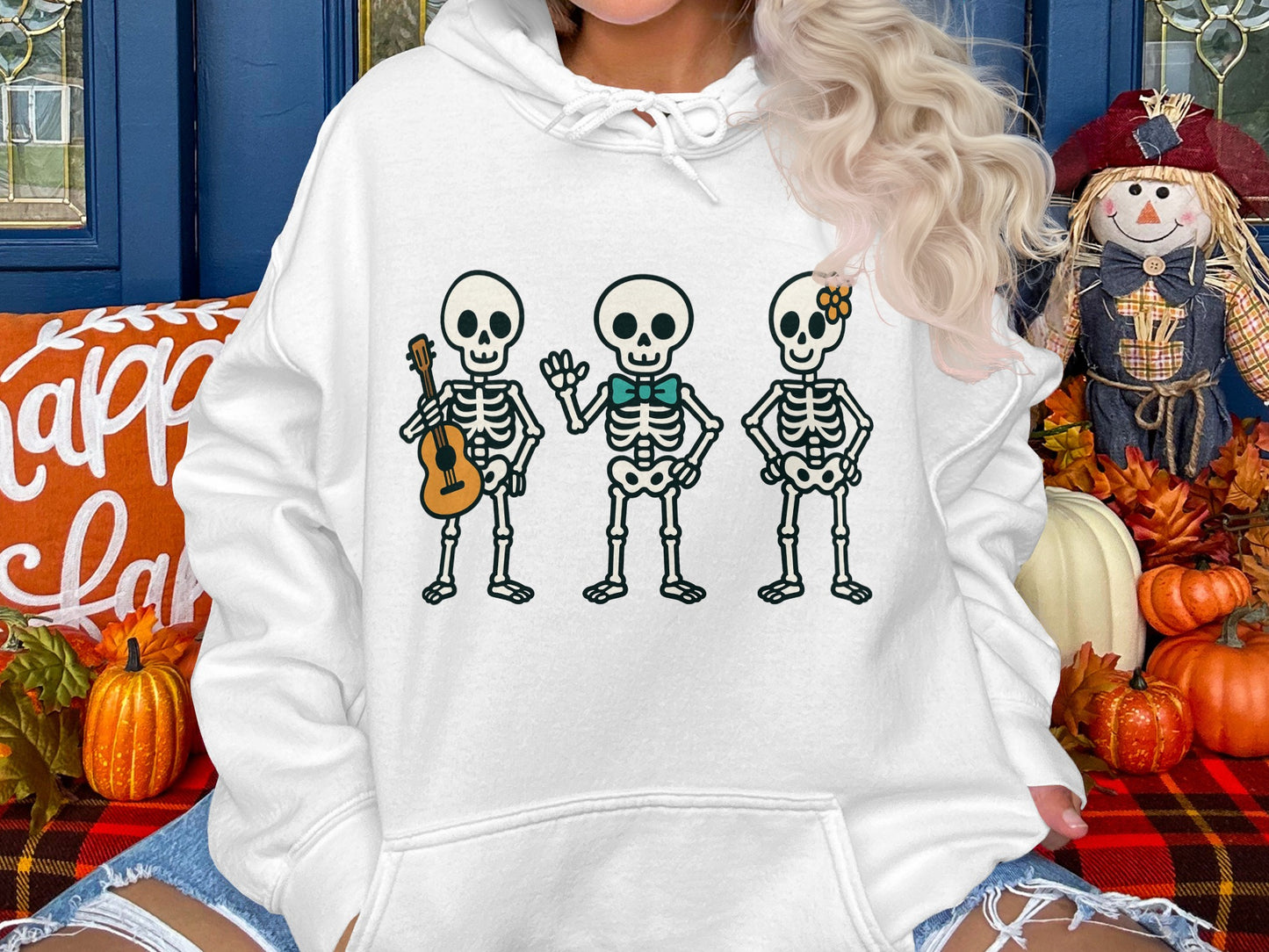 Halloween Skeleton Crew Graphic Hoodie, Autumn Fall Spooky Sweatshirt, Unisex Casual Pullover