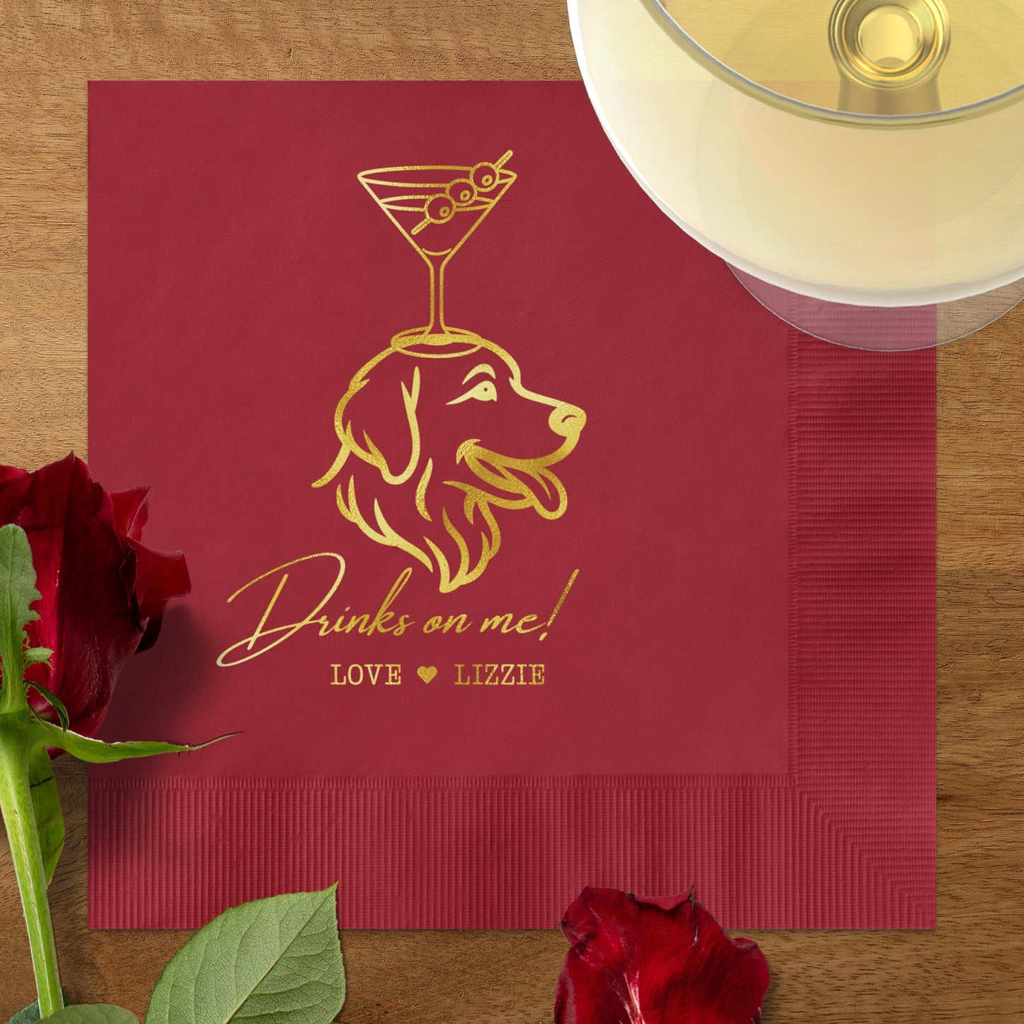 Personalized Cocktail Napkins with Custom Dog Design