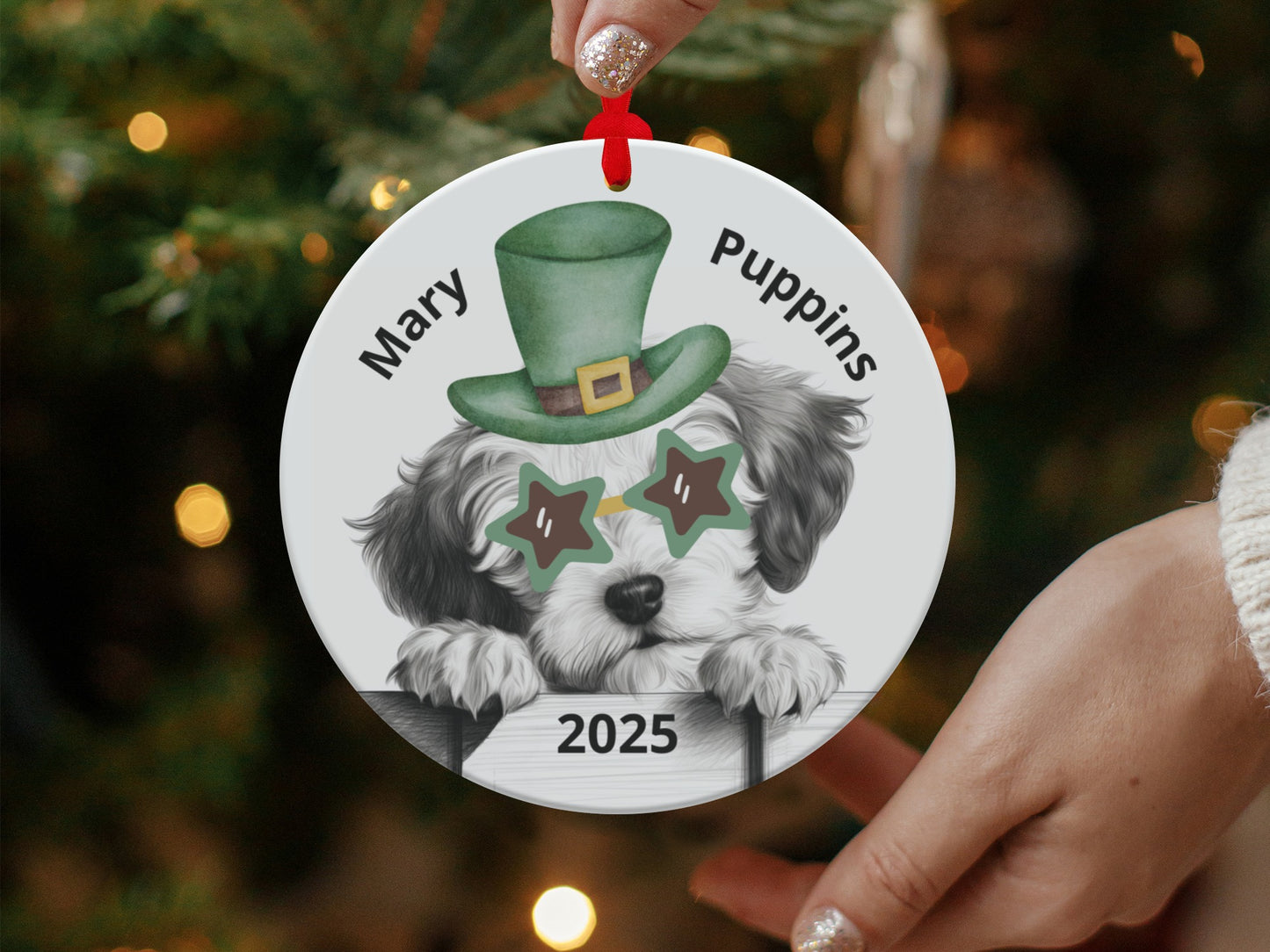 Cute Puppy with Green Hat Personalized Ornament product