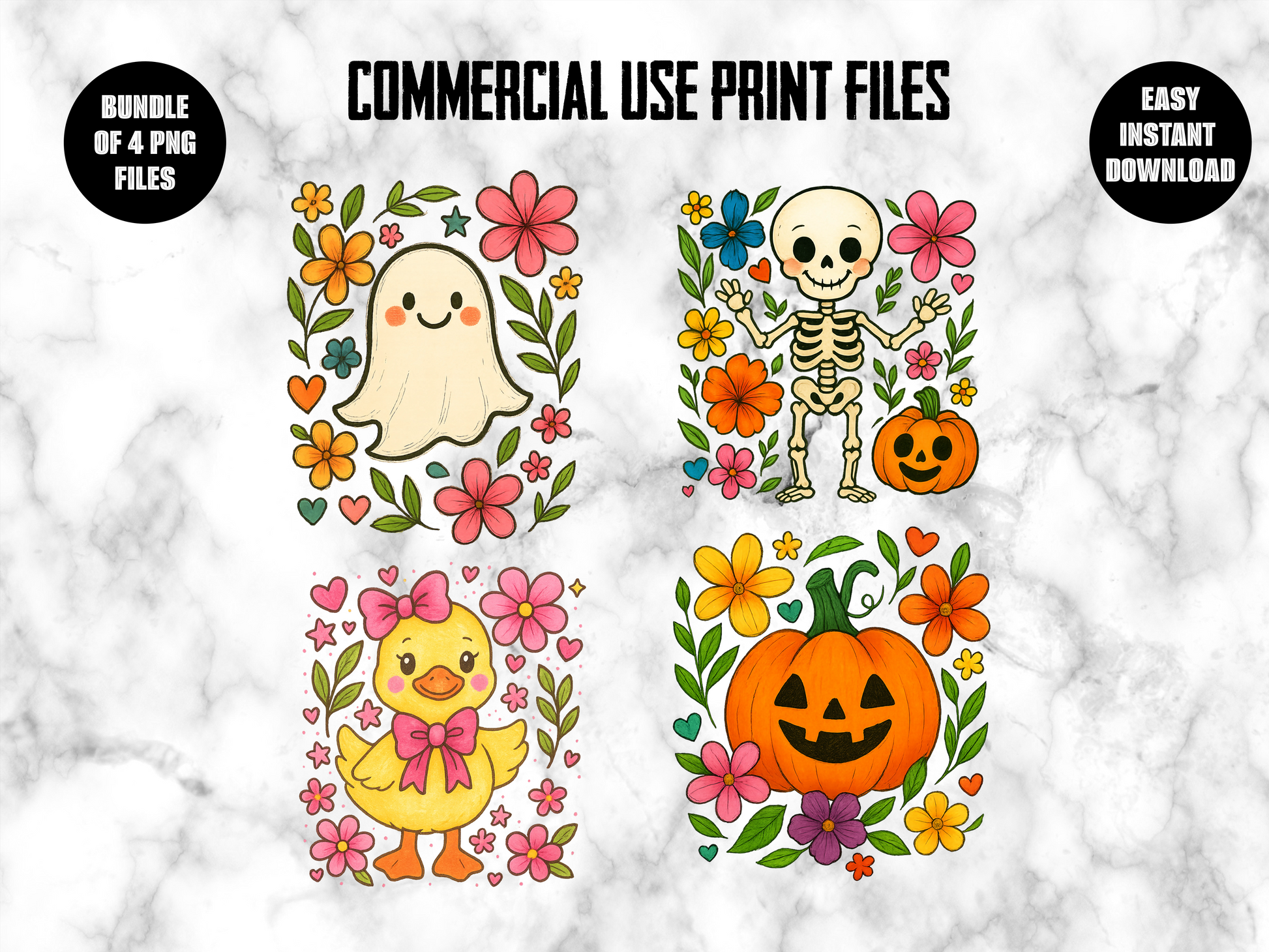 Halloween Clipart Bundle, Cute Ghost, Skeleton, Pumpkin, Fall Flowers, Commercial Use, Digital Download, Kids Autumn Graphics Craft