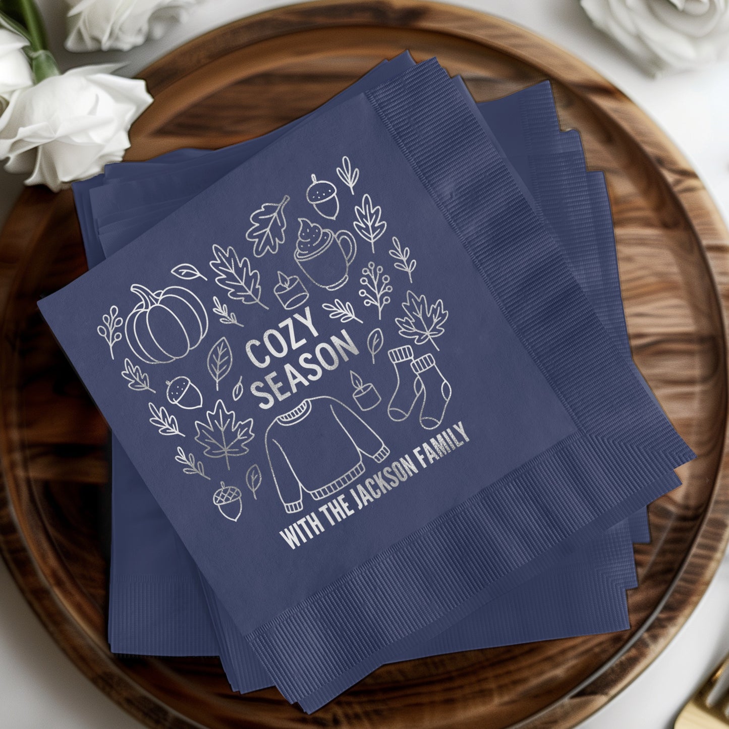 Personalized Cozy Season Napkin with Name Autumn Fall Napkin Family Thanksgiving Napkin Decorative Dinner Napkins